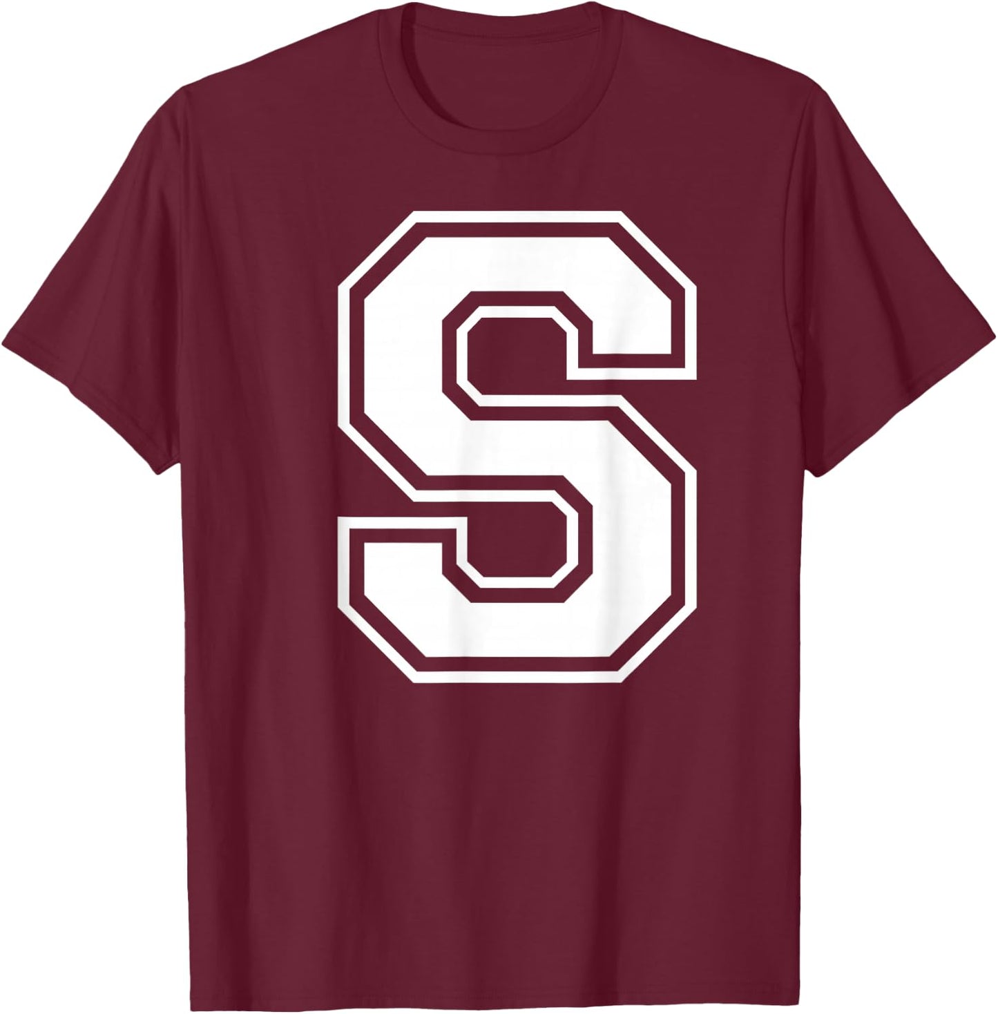 Letter S Capital Alphabet College Varsity Monogram Club T-Shirt - T-Shirt | Maroon