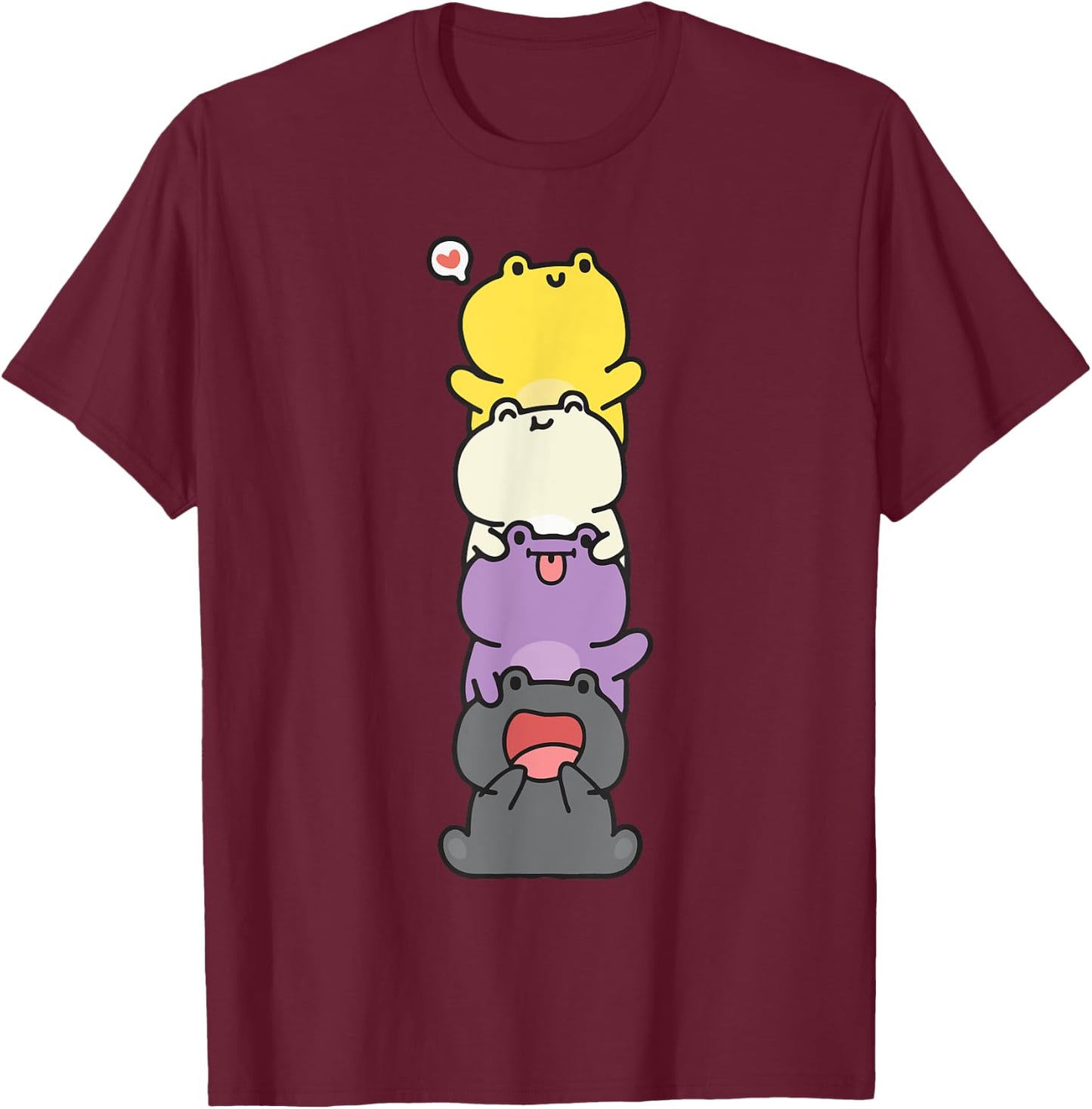Nonbinary Flag Color Frogs Subtle Enby Pride Cute Aesthetic T-Shirt - T-Shirt | Maroon
