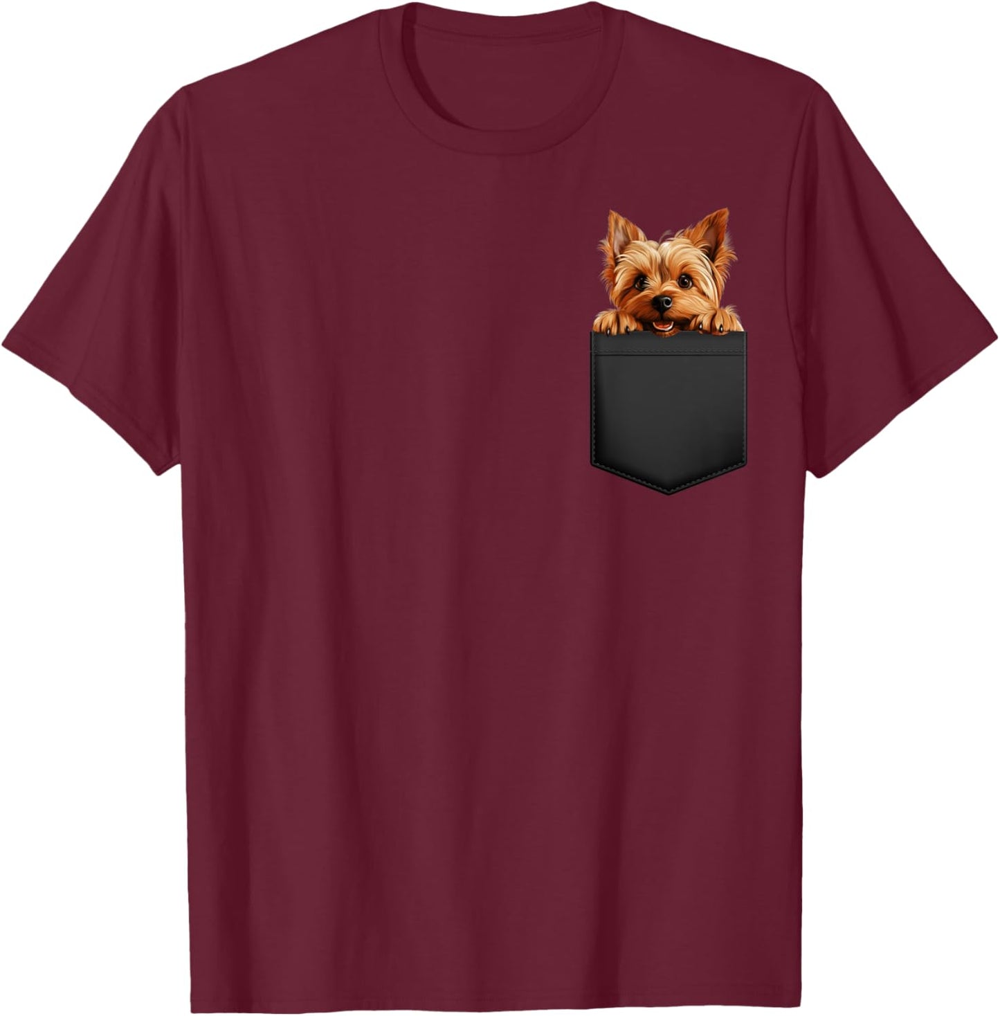 Funny Silky Terrier Puppy Dog In Pocket Cute Pet Lover Men Women Girls Kids T-Shirt - T-Shirt | Maroon