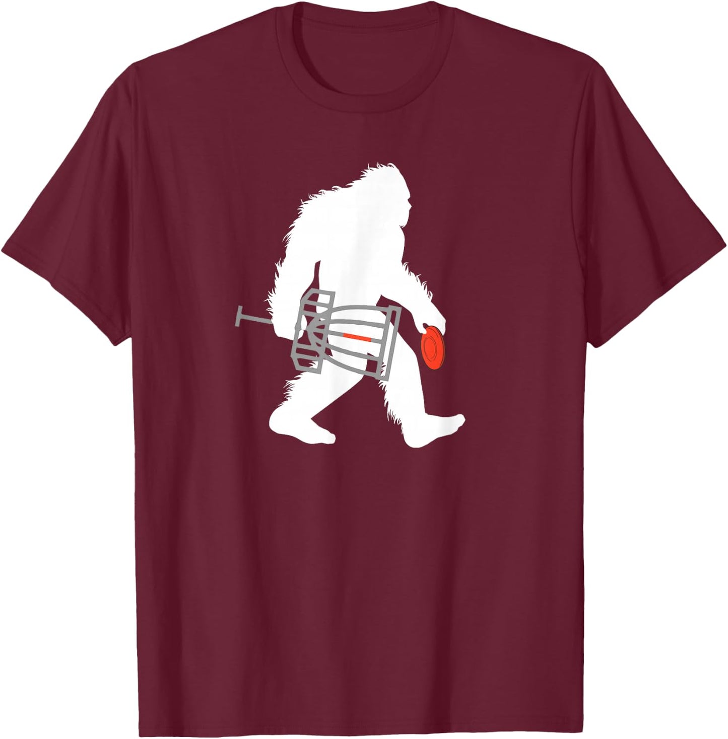 Bigfoot Disc Golf Cryptid Sasquatch Disc Golfer T-Shirt - T-Shirt | Maroon