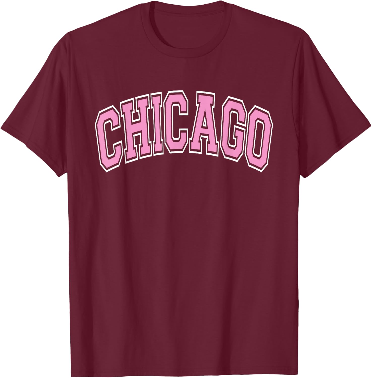 Chicago Arched Pink Text T-Shirt - T-Shirt | Maroon