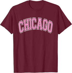 Chicago Arched Pink Text T-Shirt - T-Shirt | Maroon