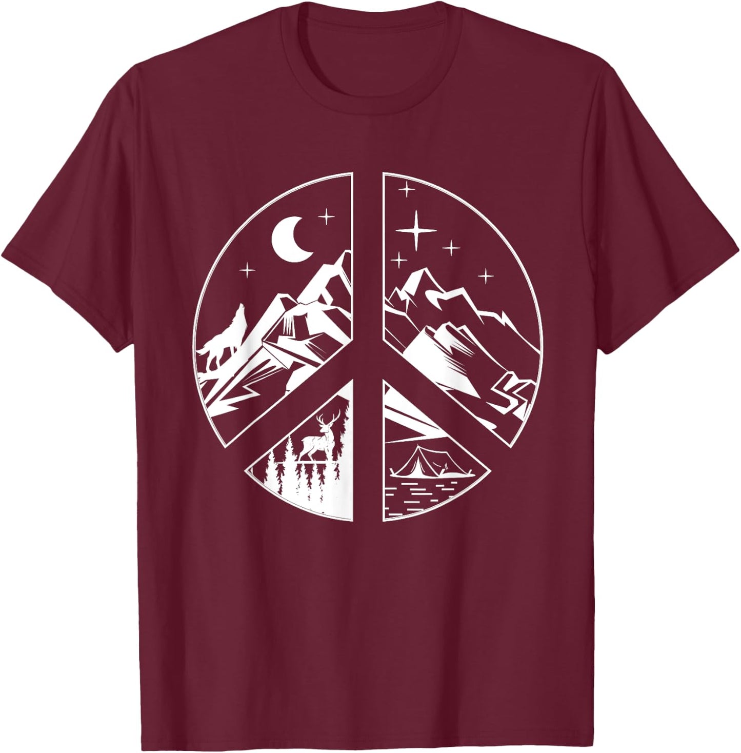 Peace Sign Going Outdoors Mountain Adventure Hiking Hiker T-Shirt - T-Shirt | Maroon