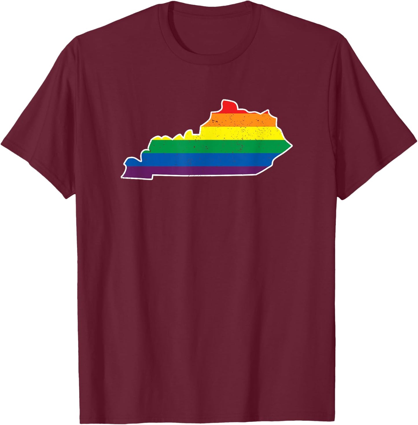 Gay Pride Flag - Kentucky Map - Rainbow Stripes T-Shirt - T-Shirt | Maroon