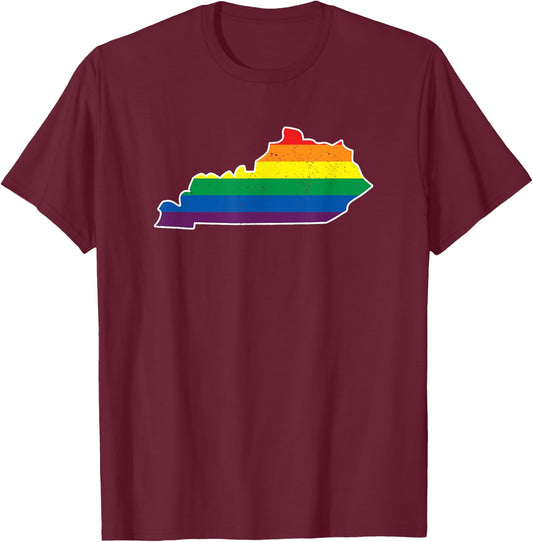 Gay Pride Flag - Kentucky Map - Rainbow Stripes T-Shirt - T-Shirt | Maroon