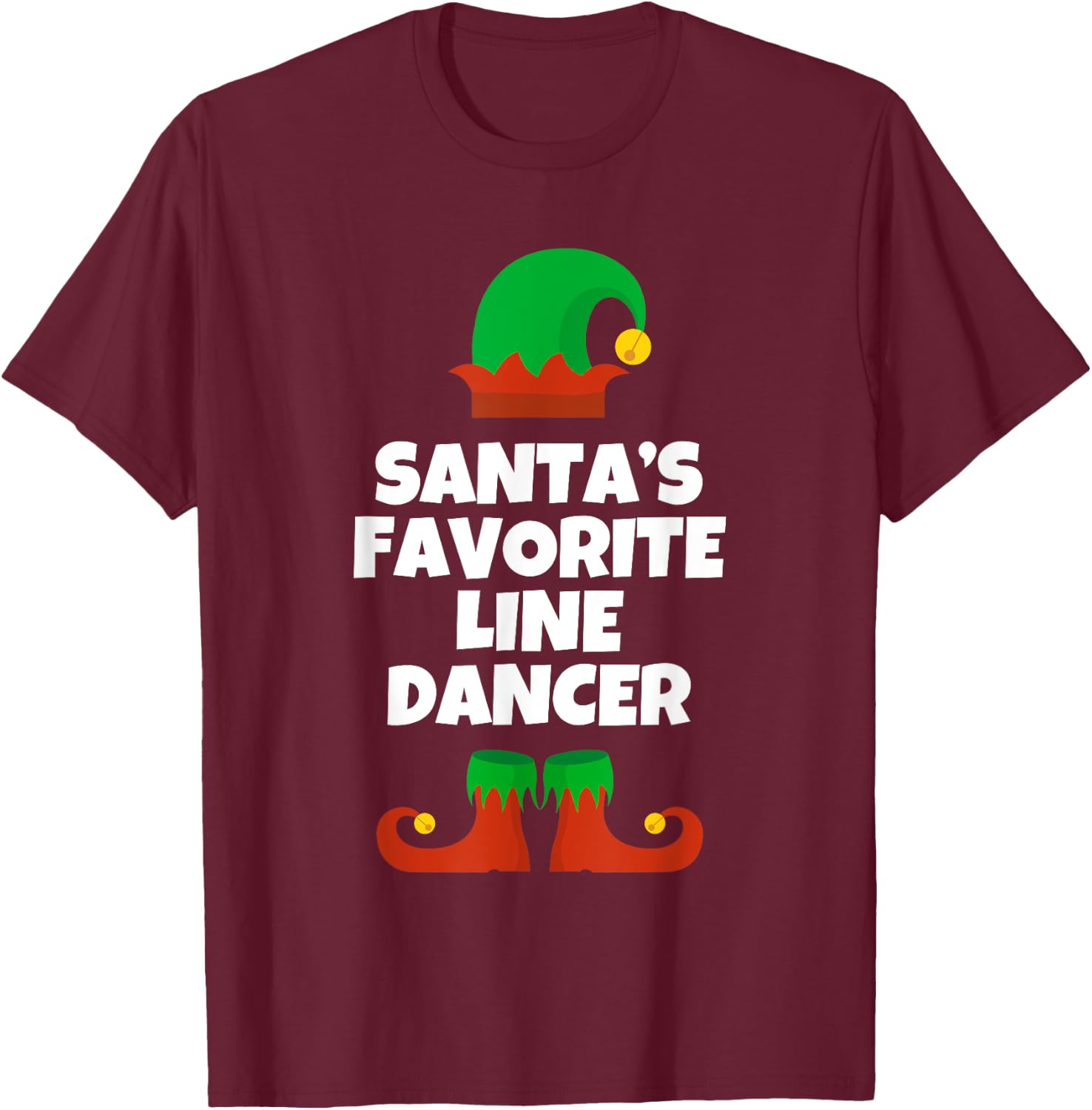 Santas Favorite Line Dancer Christmas Funny Pj Dancing Dance T-Shirt - T-Shirt | Maroon