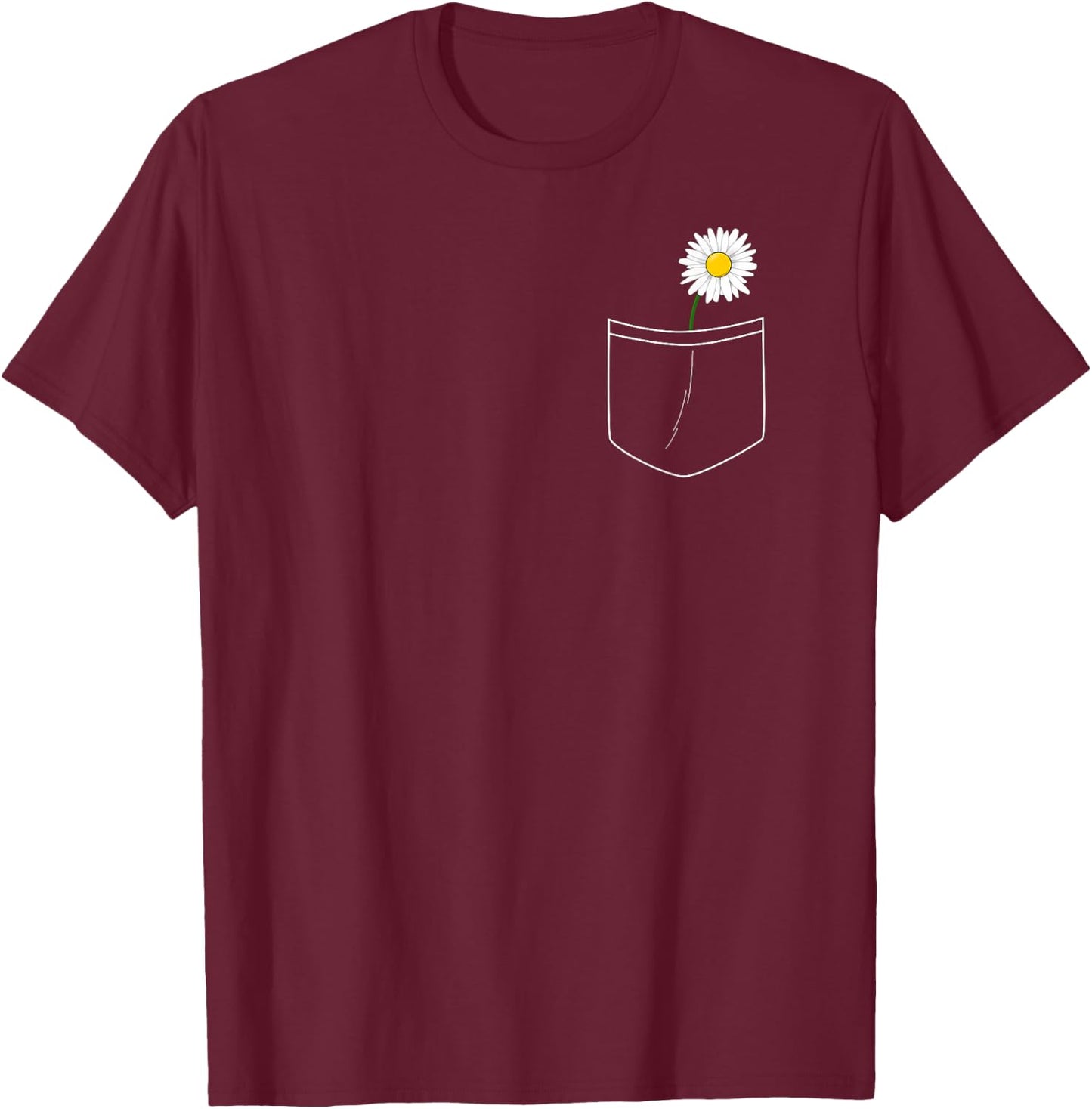 White Daisy Pocket Cute Flower Pocket T-Shirt - T-Shirt | Maroon