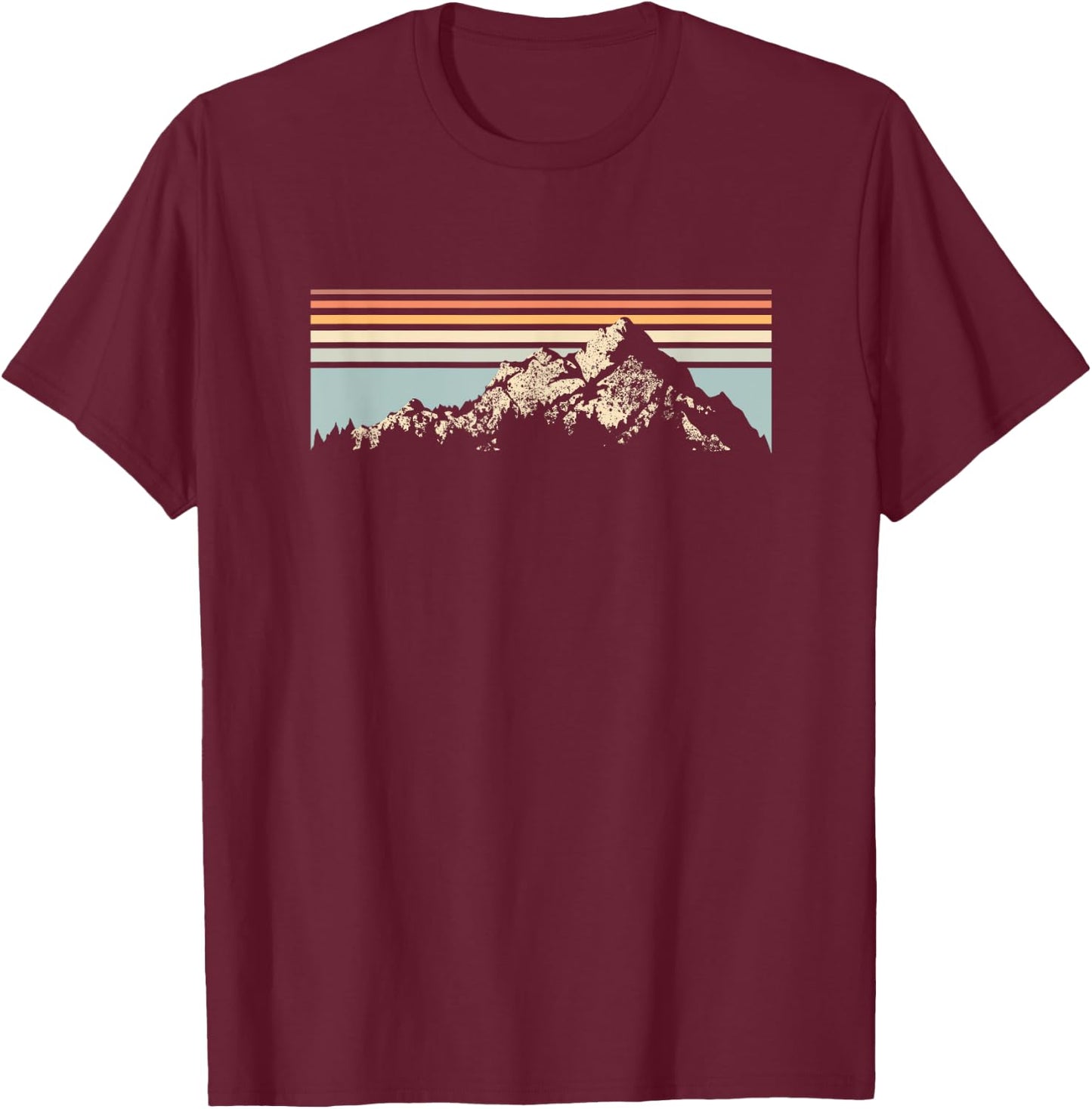 Mountain Sunset Stripe Rainbow Outdoors Nature Hiking Fan T-Shirt - T-Shirt | Maroon