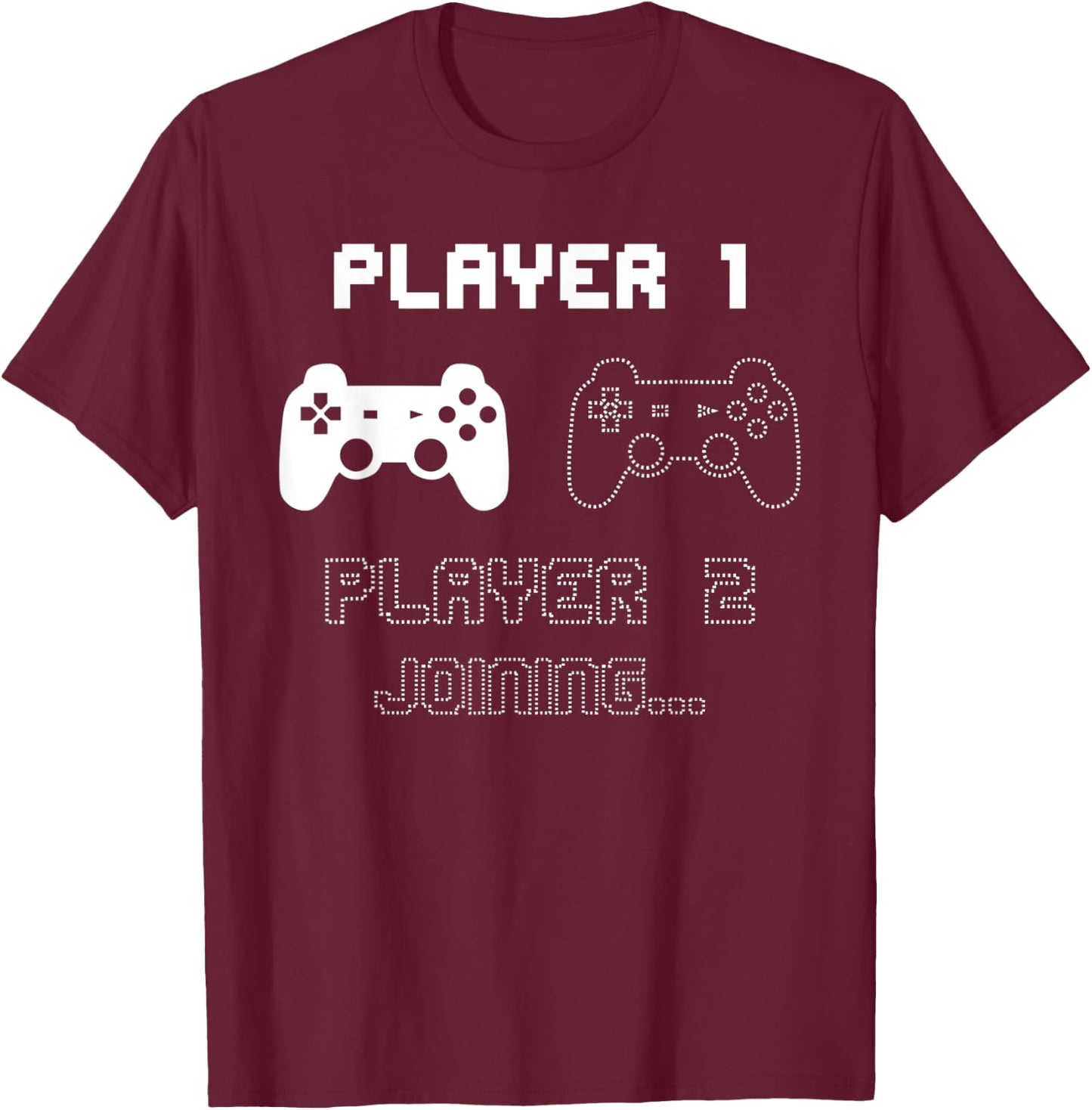 Player 2 Joining Siblings Baby Announcement T-Shirt - T-Shirt | Maroon