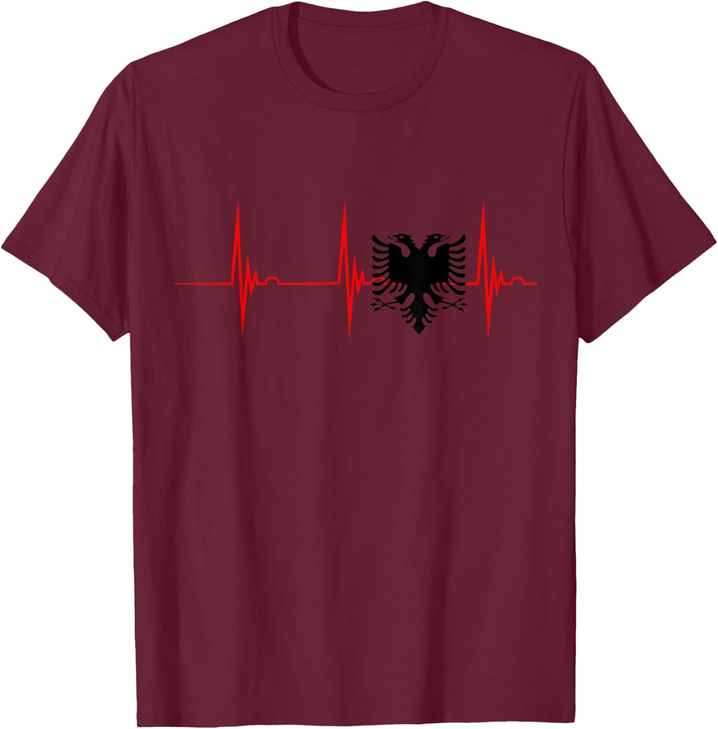 Coole Shqiperia Albanische Albaner Albania Albanian Heartbeat ECG Pulse Albanian Eagle Pride T-Shirt - T-Shirt | Maroon