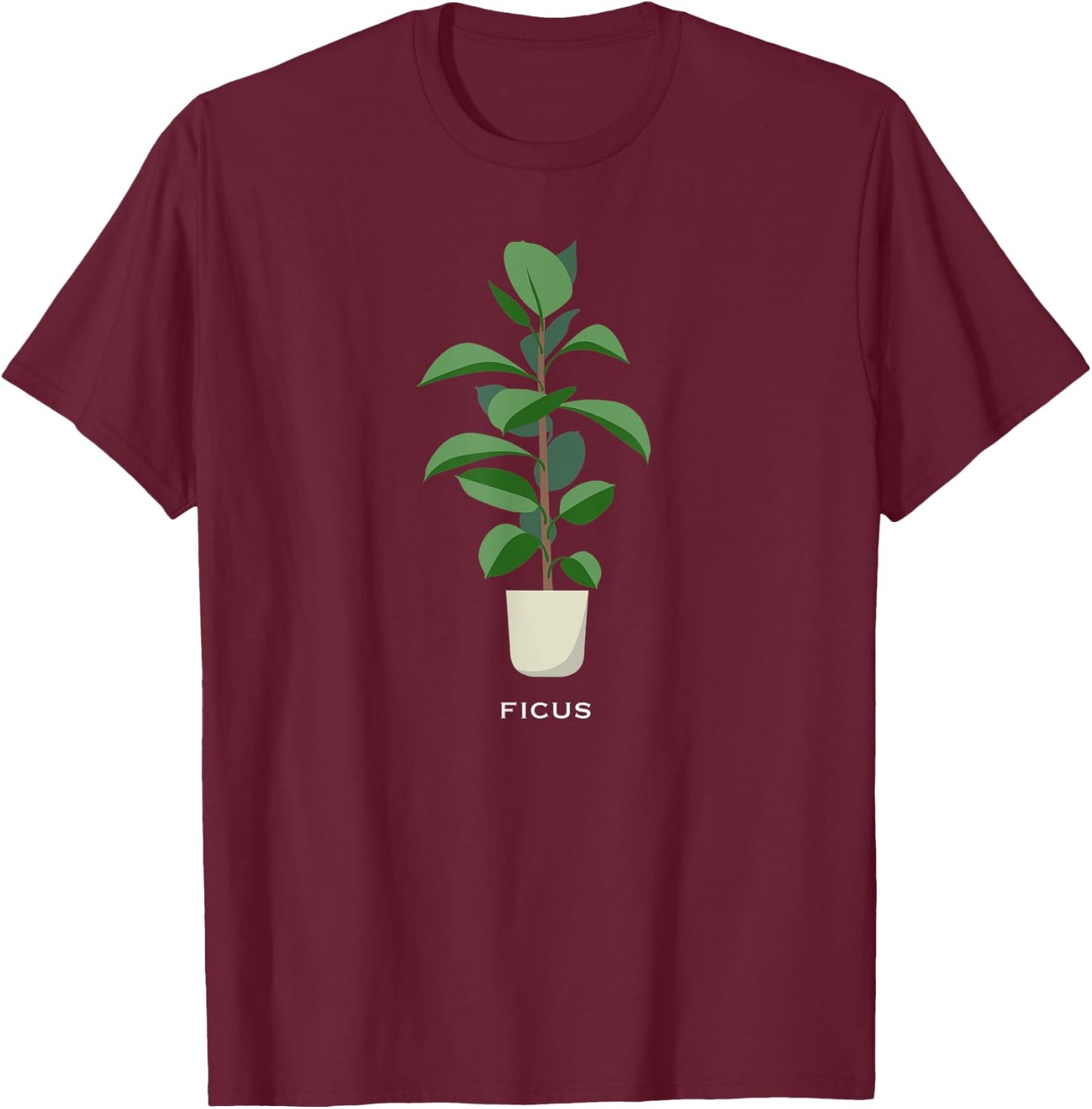 Ficus potted plant shirt -- indoor gardening lots of colors T-Shirt - T-Shirt | Maroon