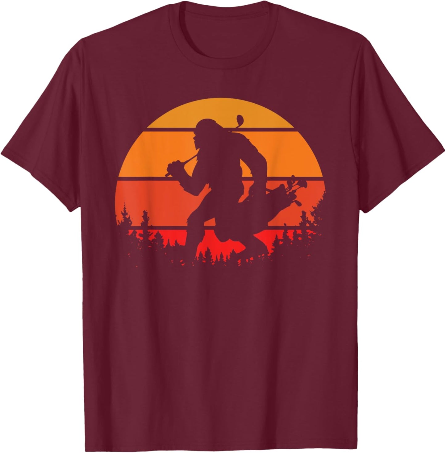 Funny Bigfoot Golf Retro Sasquatch Playing Golf T-Shirt - T-Shirt | Maroon