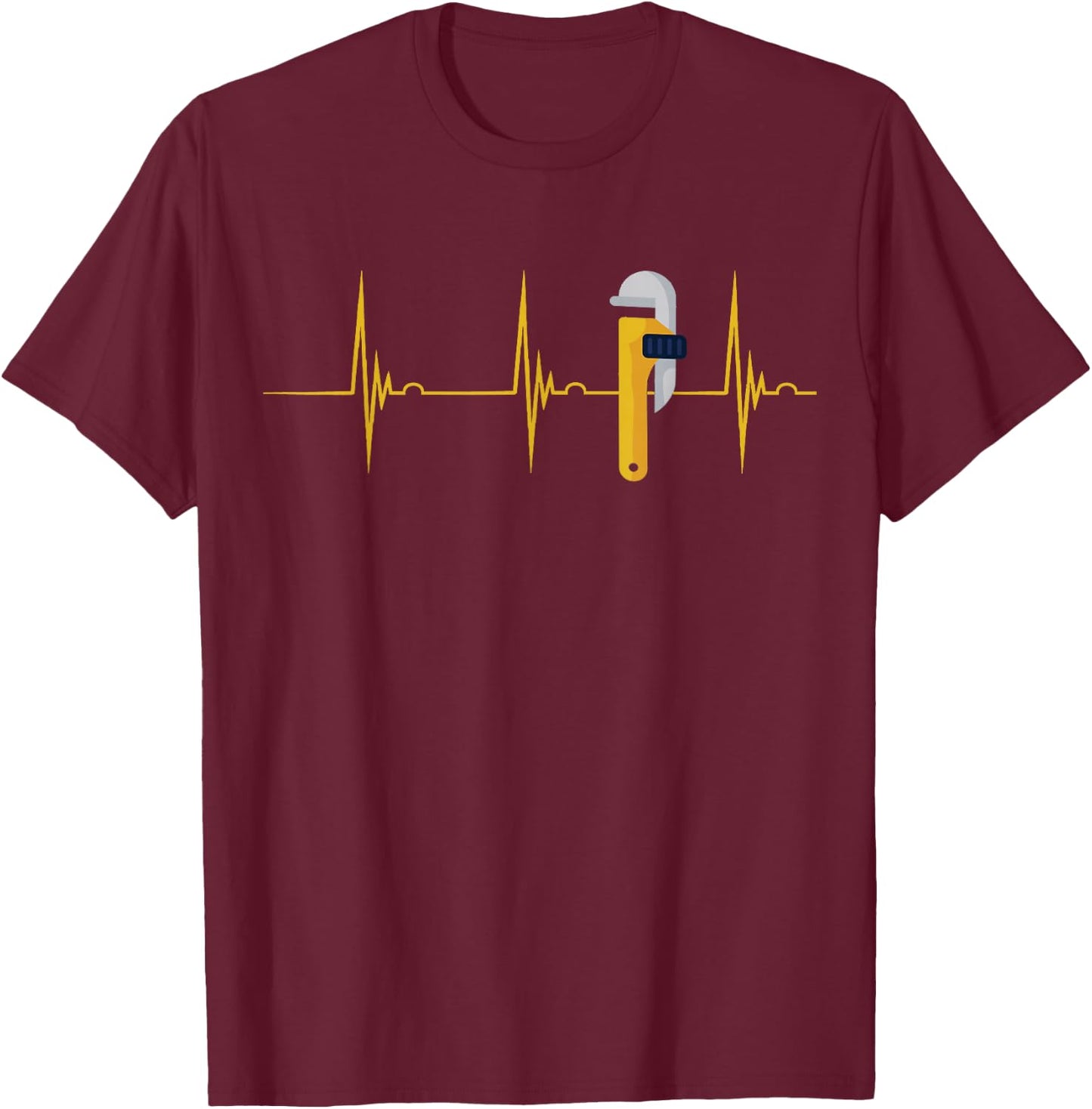 Plumber Plumber Pipe Wrench Heartbeat ECG Pulse Spengler T-Shirt - T-Shirt | Maroon