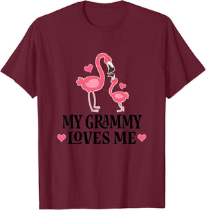 Kids Grammy Loves Me Cute Flamingo Gift Grandchild T-Shirt - T-Shirt | Maroon