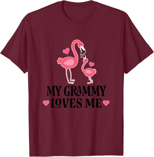 Kids Grammy Loves Me Cute Flamingo Gift Grandchild T-Shirt - T-Shirt | Maroon