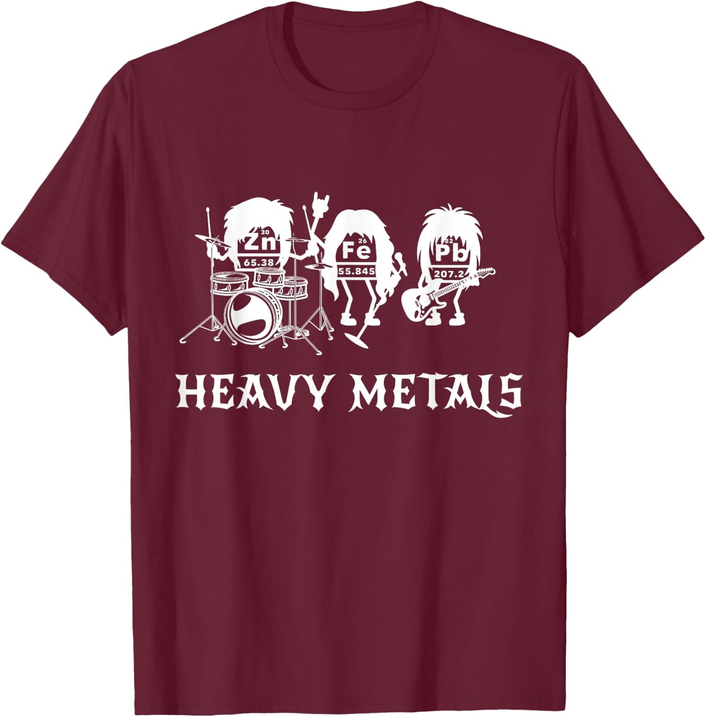 Heavy Metals Funny Chemistry Periodic Table Metal Music T-Shirt - T-Shirt | Maroon