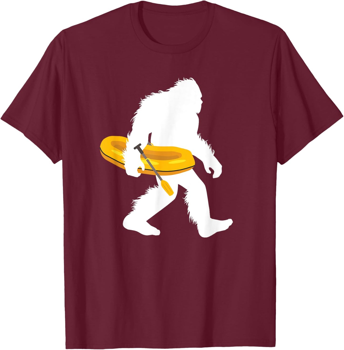 Bigfoot Carrying Rafting Boat Tubing Sasquatch With Raft T-Shirt - T-Shirt | Maroon