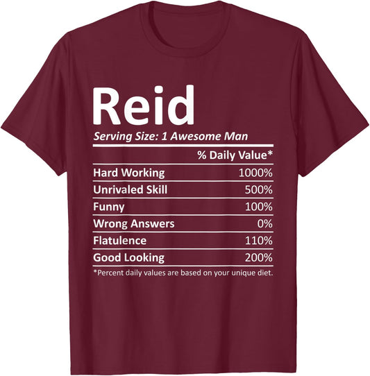 REID Nutrition Funny Birthday Personalized Name Gift T-Shirt - T-Shirt | Maroon