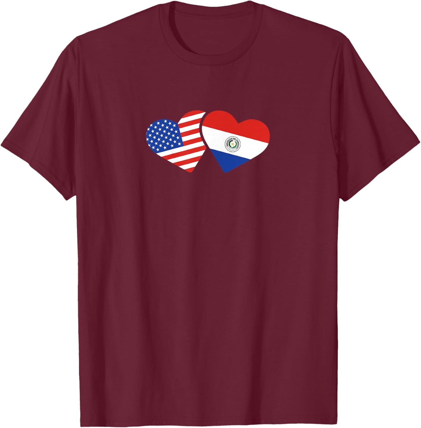 USA Paraguay Flag T Shirt Hearts Paraguayan American Love T-Shirt - T-Shirt | Maroon