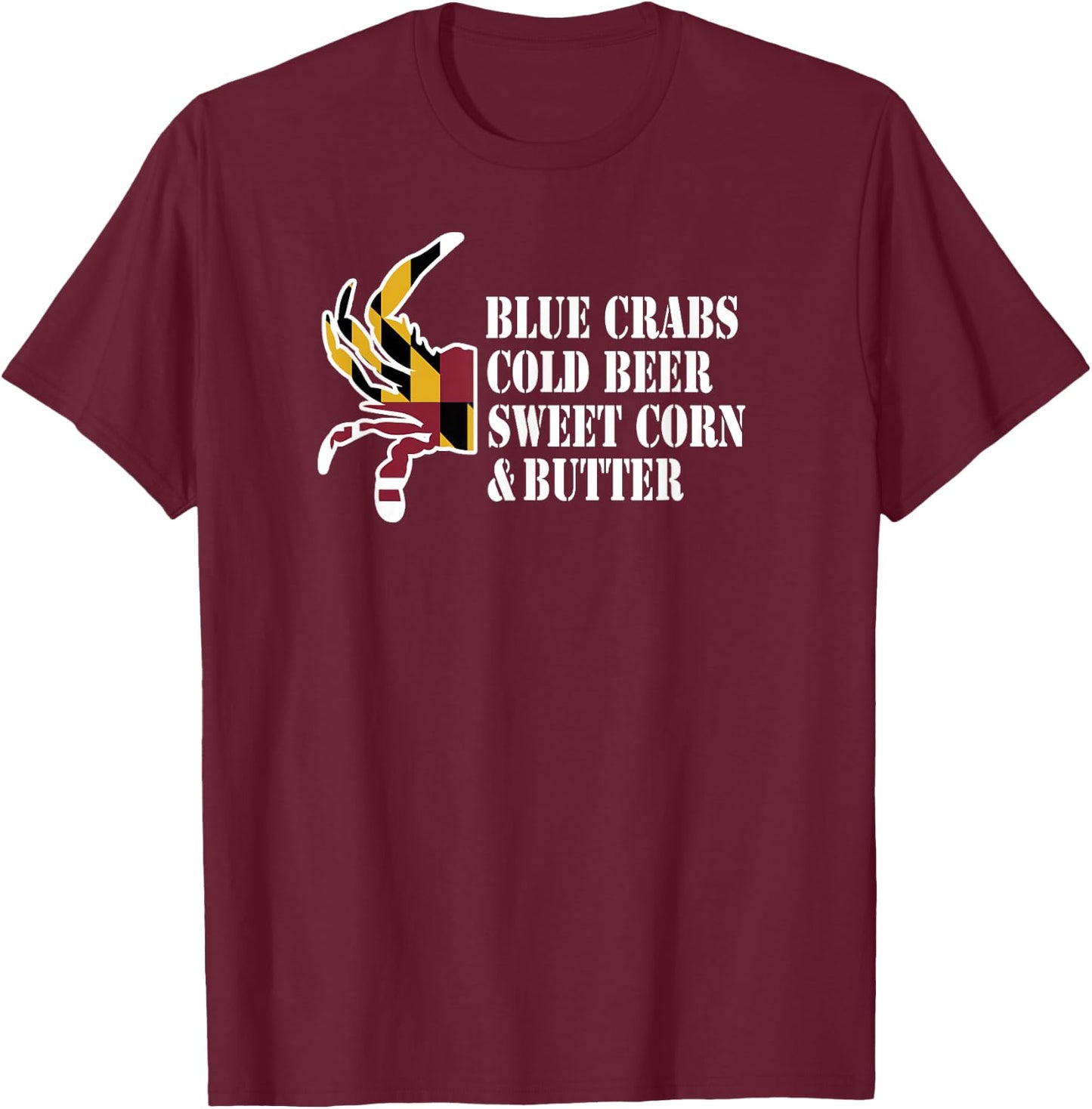 Maryland Crab Blue Crabs & Beer Mean Summertime Feasts T-Shirt - T-Shirt | Maroon