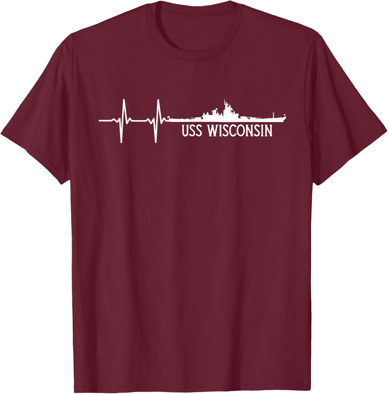 EKG Heartbeat USS Wisconsin BB-64 Battleship T-Shirt - T-Shirt | Maroon