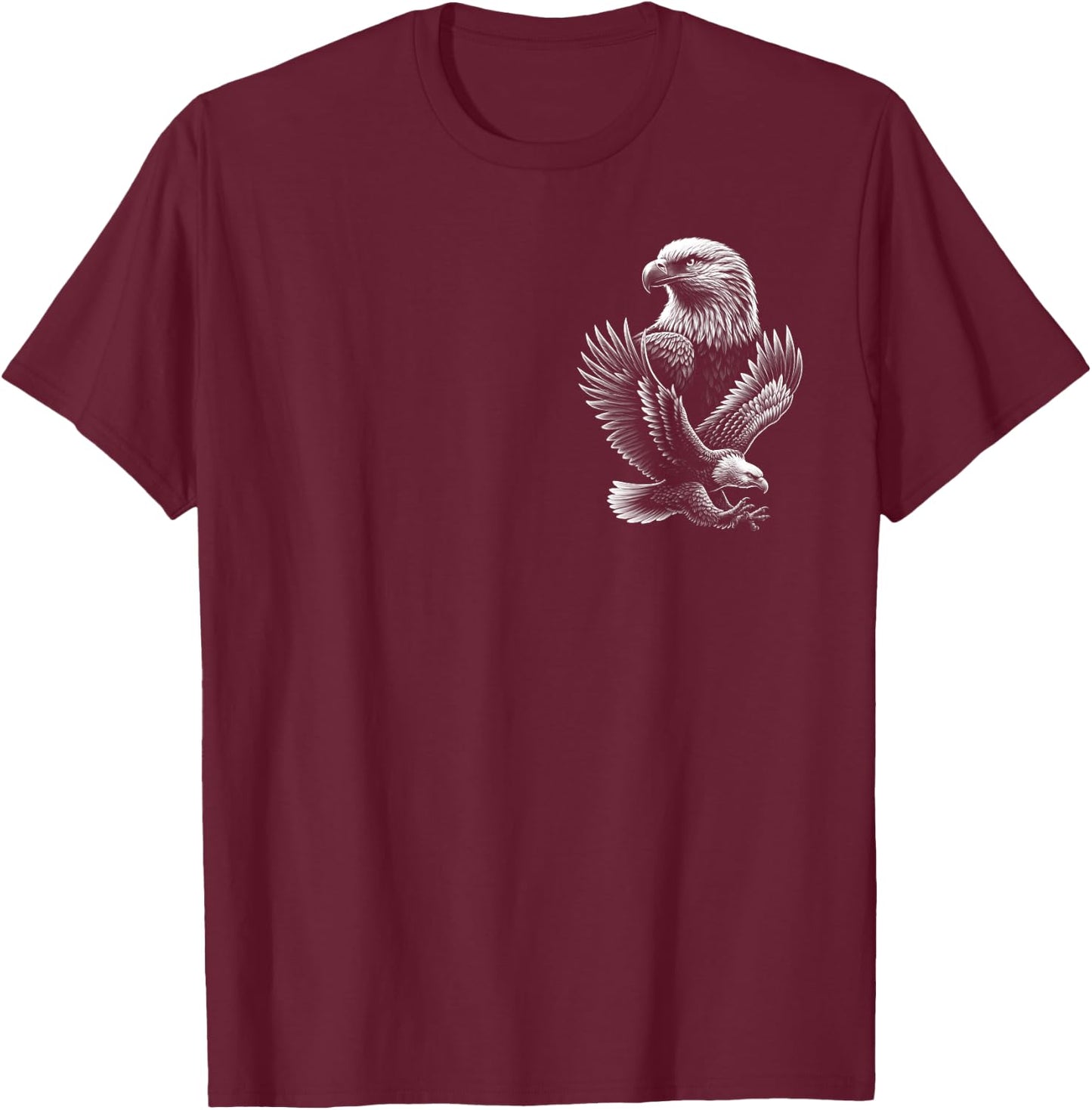 Cool Eagle in Flight and Proud Pose Portrait on Chest T-Shirt - T-Shirt | Maroon