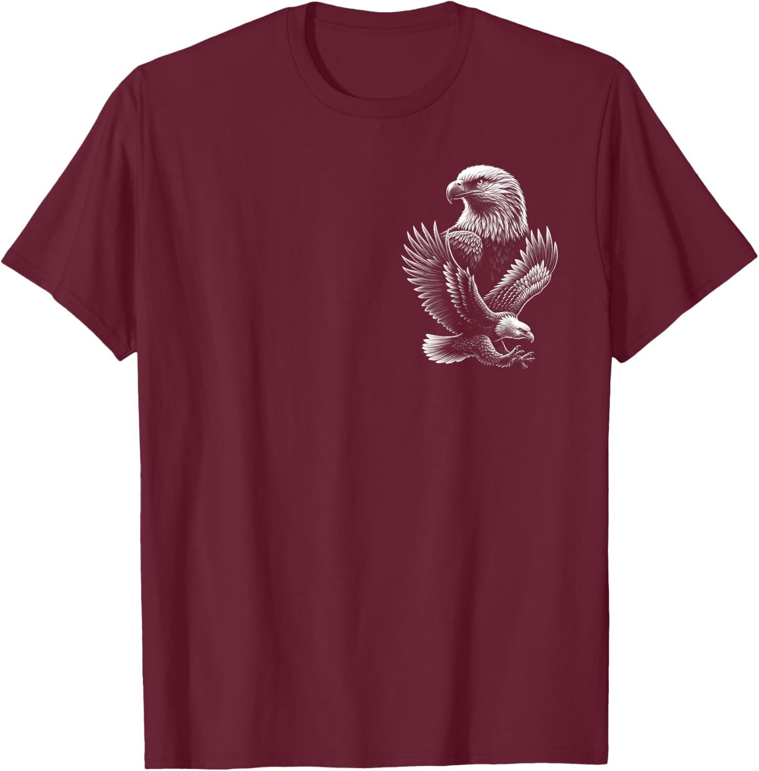 Cool Eagle in Flight and Proud Pose Portrait on Chest T-Shirt - T-Shirt | Maroon