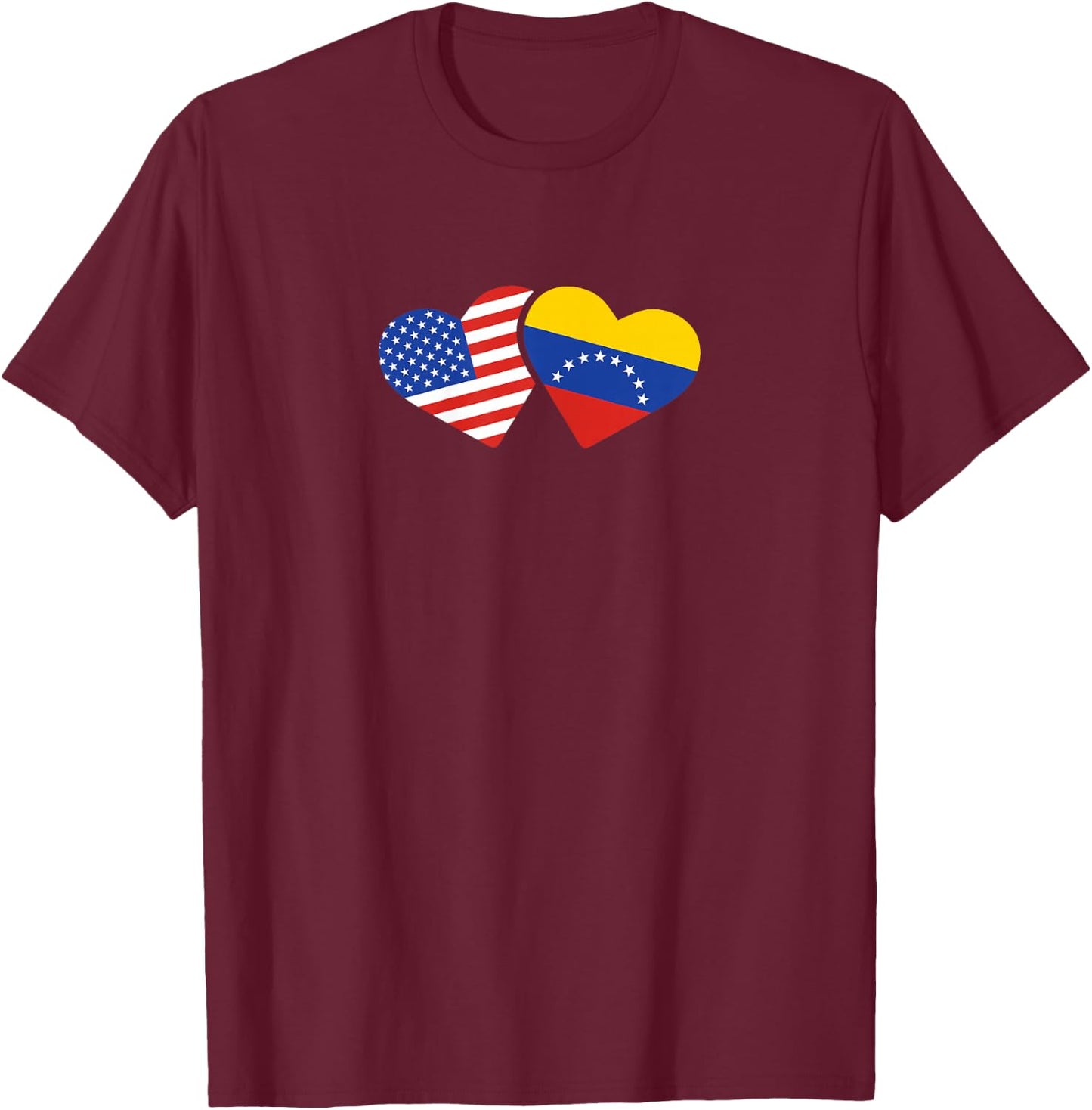 USA Venezuela Flag Hearts T Shirt Venezuelan American Love T-Shirt - T-Shirt | Maroon