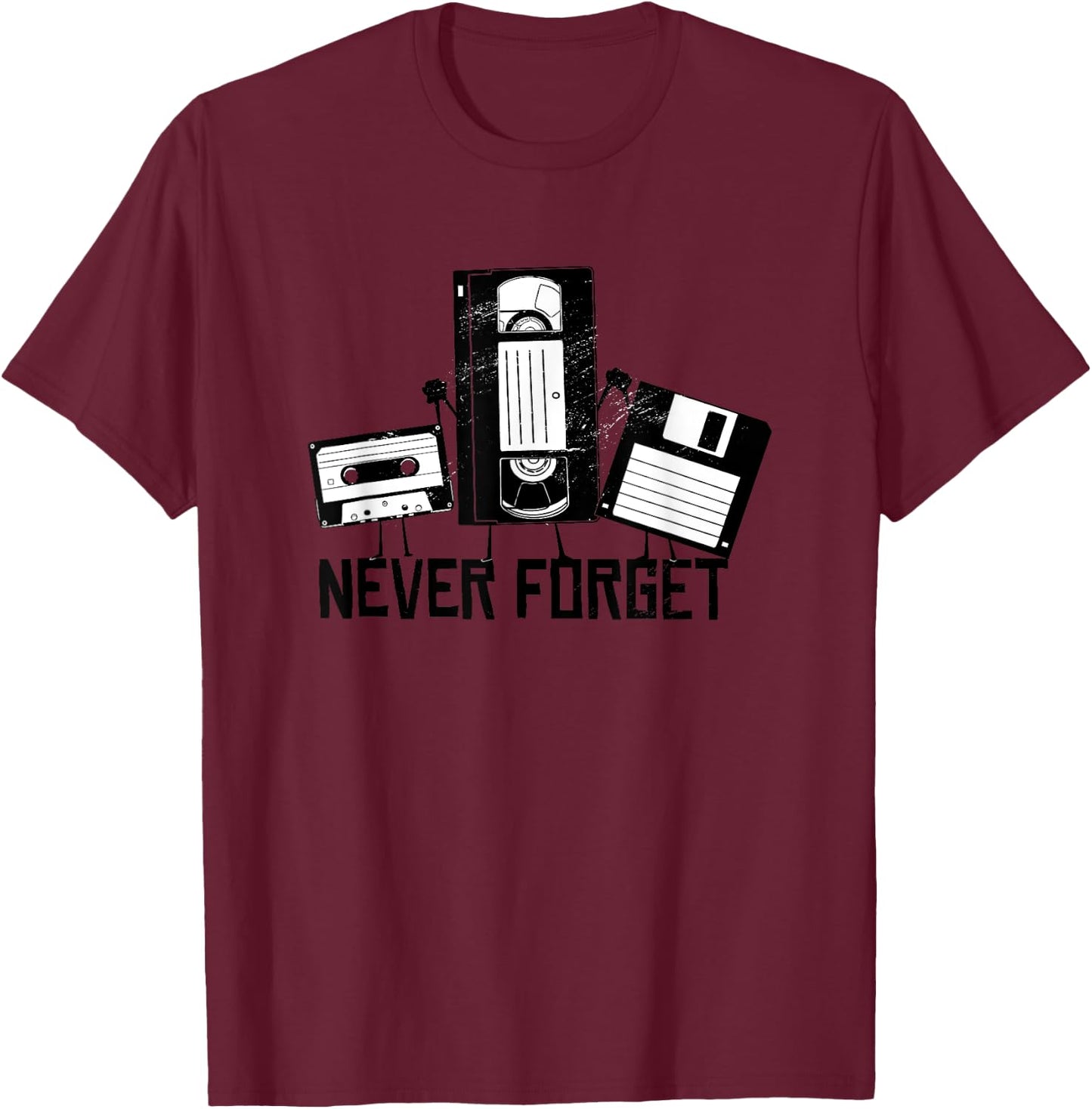 Never Forget Retro VCR Cassette Tape Floppy Disk T-Shirt - T-Shirt | Maroon