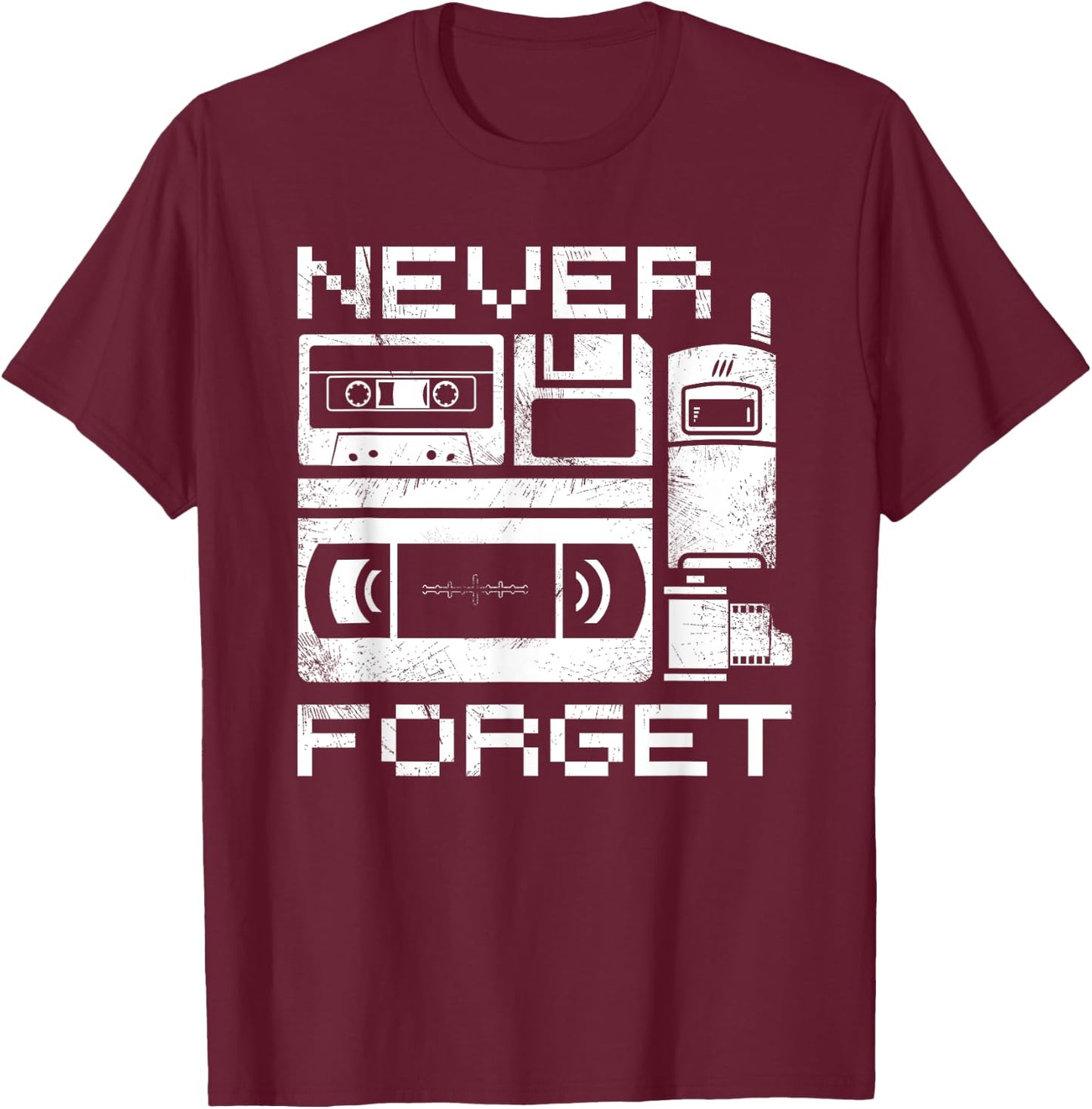 Never Forget The 90's Floppy Disk Flip Phones VHS Cassette T-Shirt - T-Shirt | Maroon