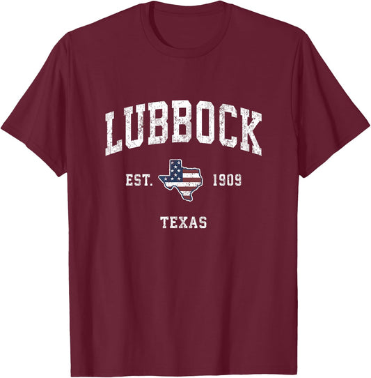 Lubbock Texas TX Vintage American Flag Sports Design Kids Men T-Shirt - T-Shirt | Maroon