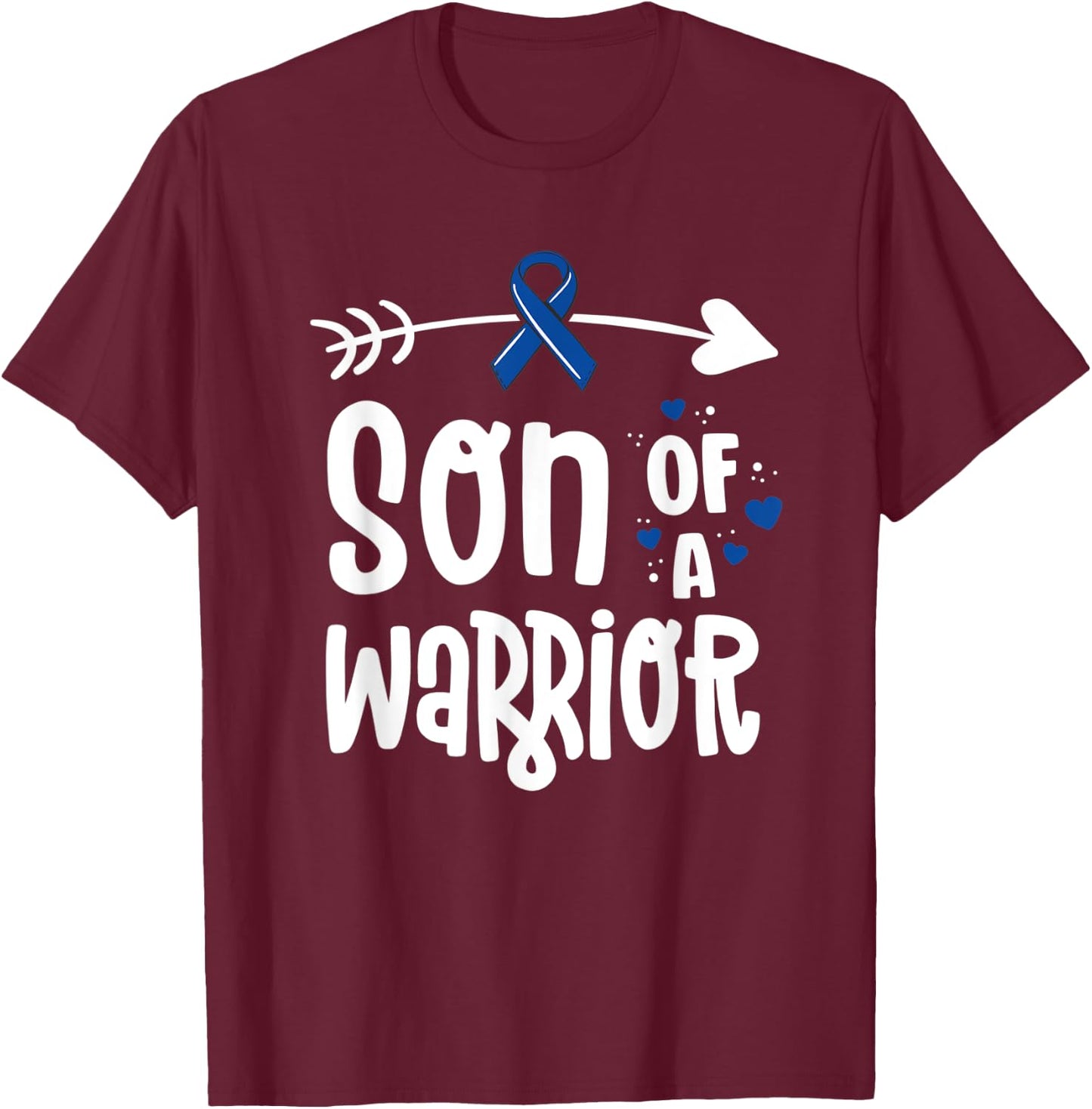Colon Cancer Awareness Blue Dad Husband Fighter Warrior T-Shirt - T-Shirt | Maroon