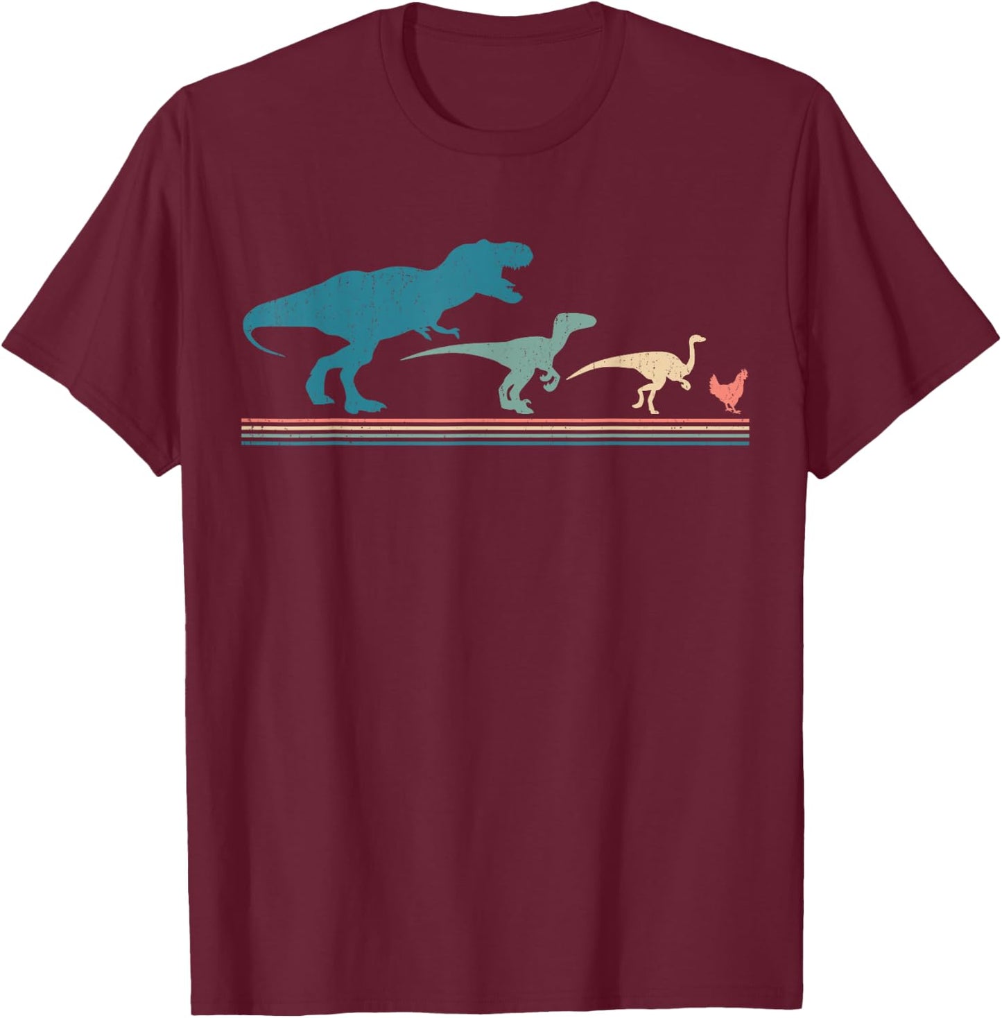 Dinosaur Chicken Evolution Funny Vintage Retro 70S T-Shirt - T-Shirt | Maroon