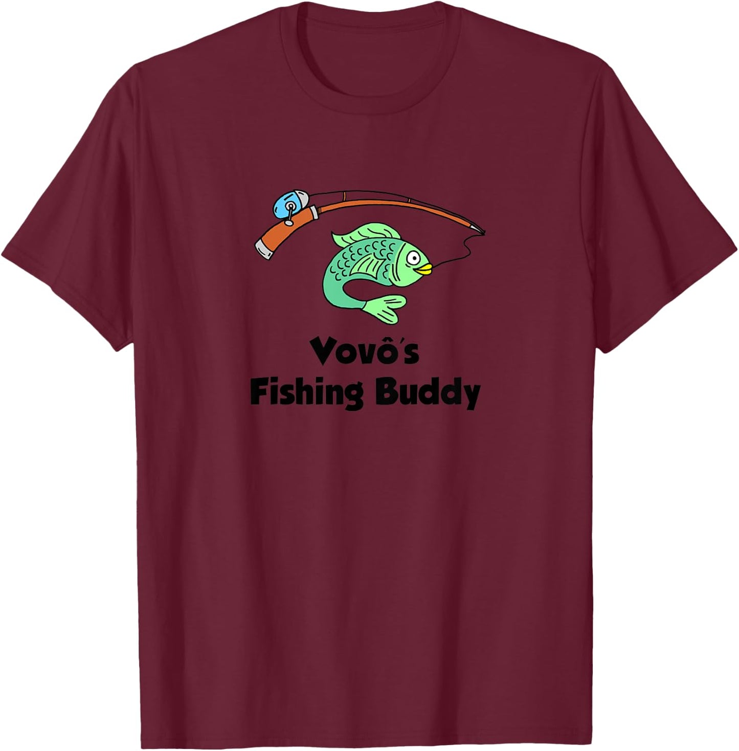 Kids Vovo's Fishing Buddy Portuguese Grandfather Grandchild T-Shirt - T-Shirt | Maroon