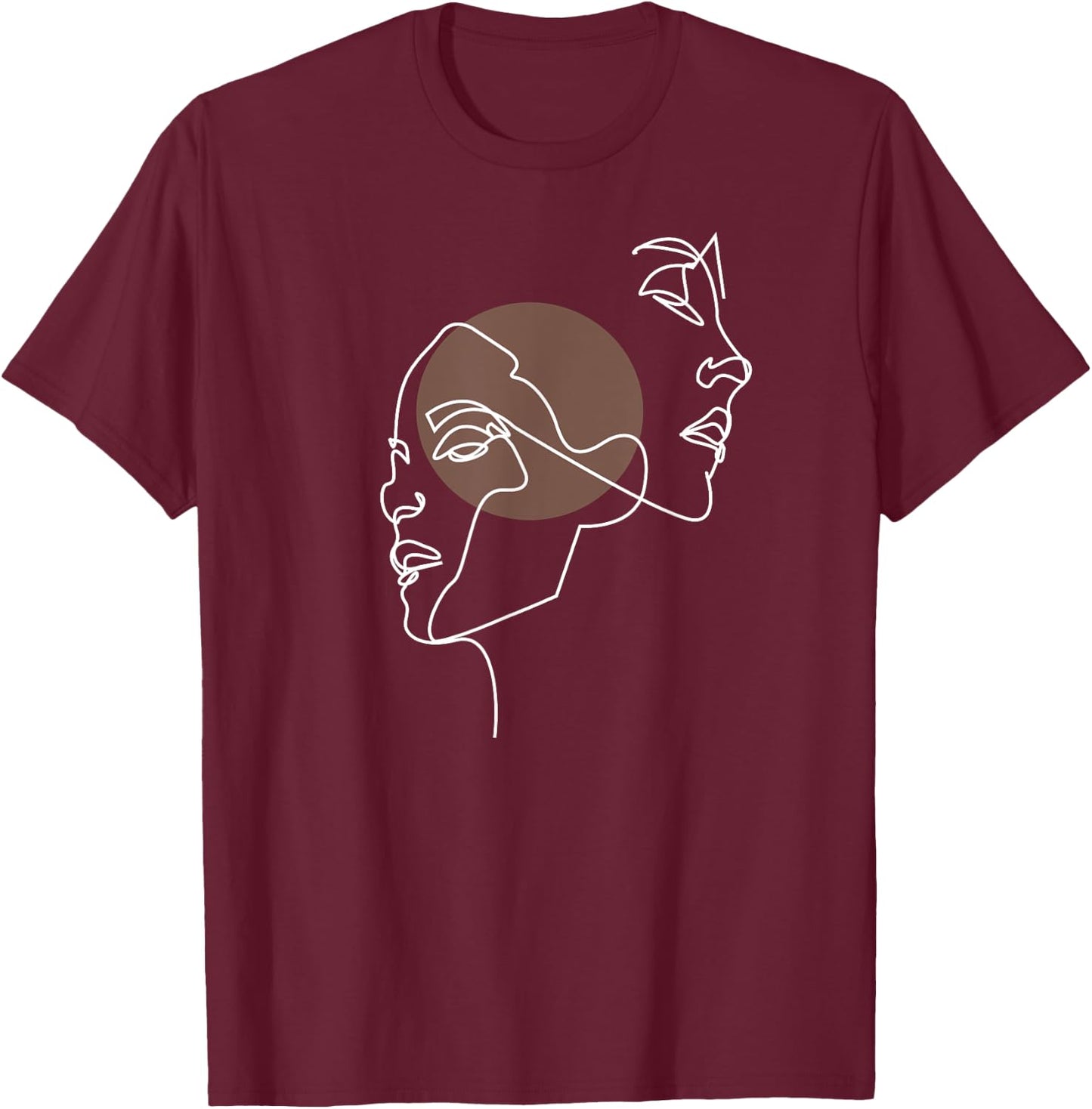 Artsy Line Faces Abstract Aesthetic Art T-Shirt - T-Shirt | Maroon