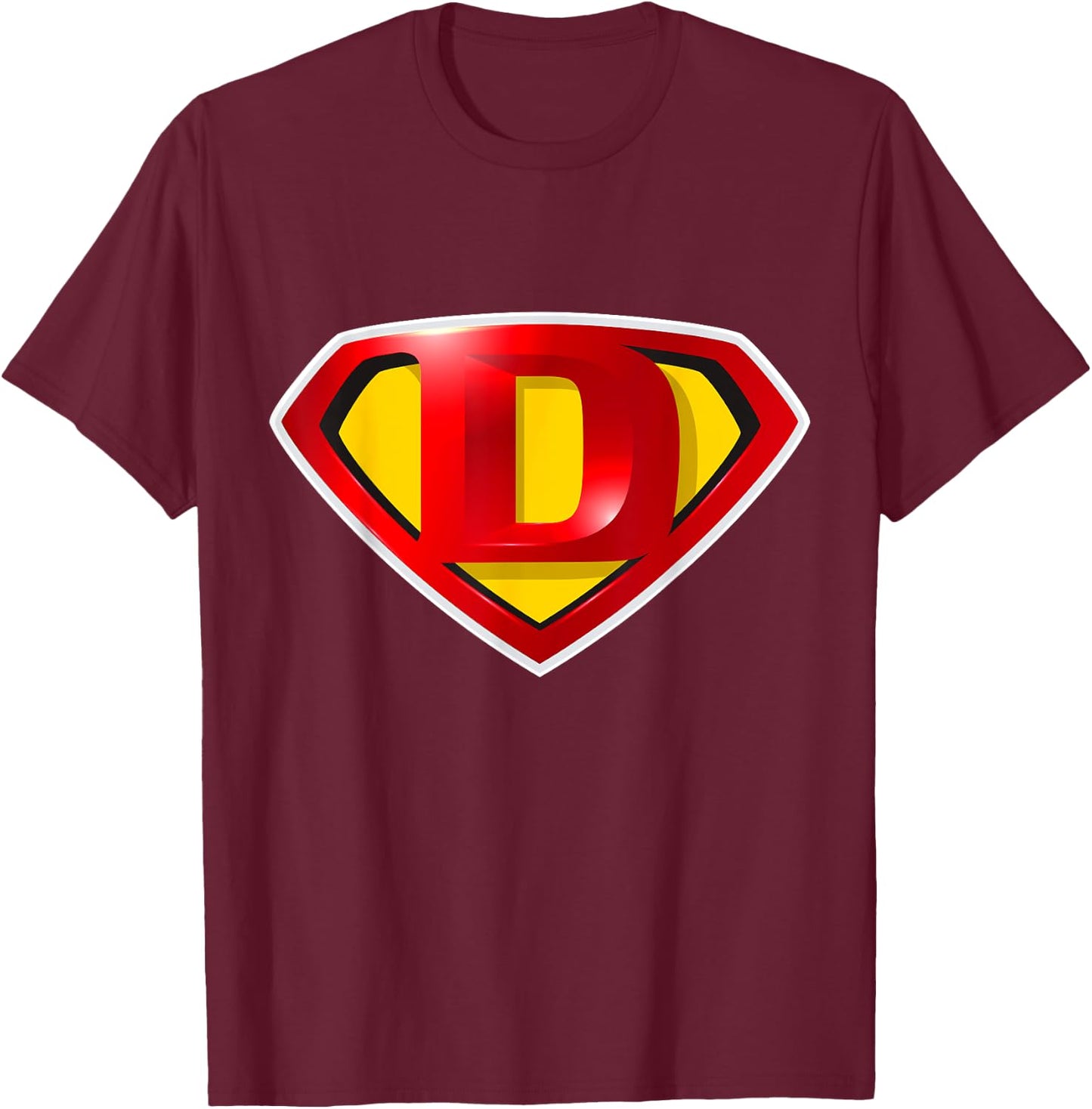 Super D Hero Alphabet Cute Initial Monogram Letter D Logo T-Shirt - T-Shirt | Maroon