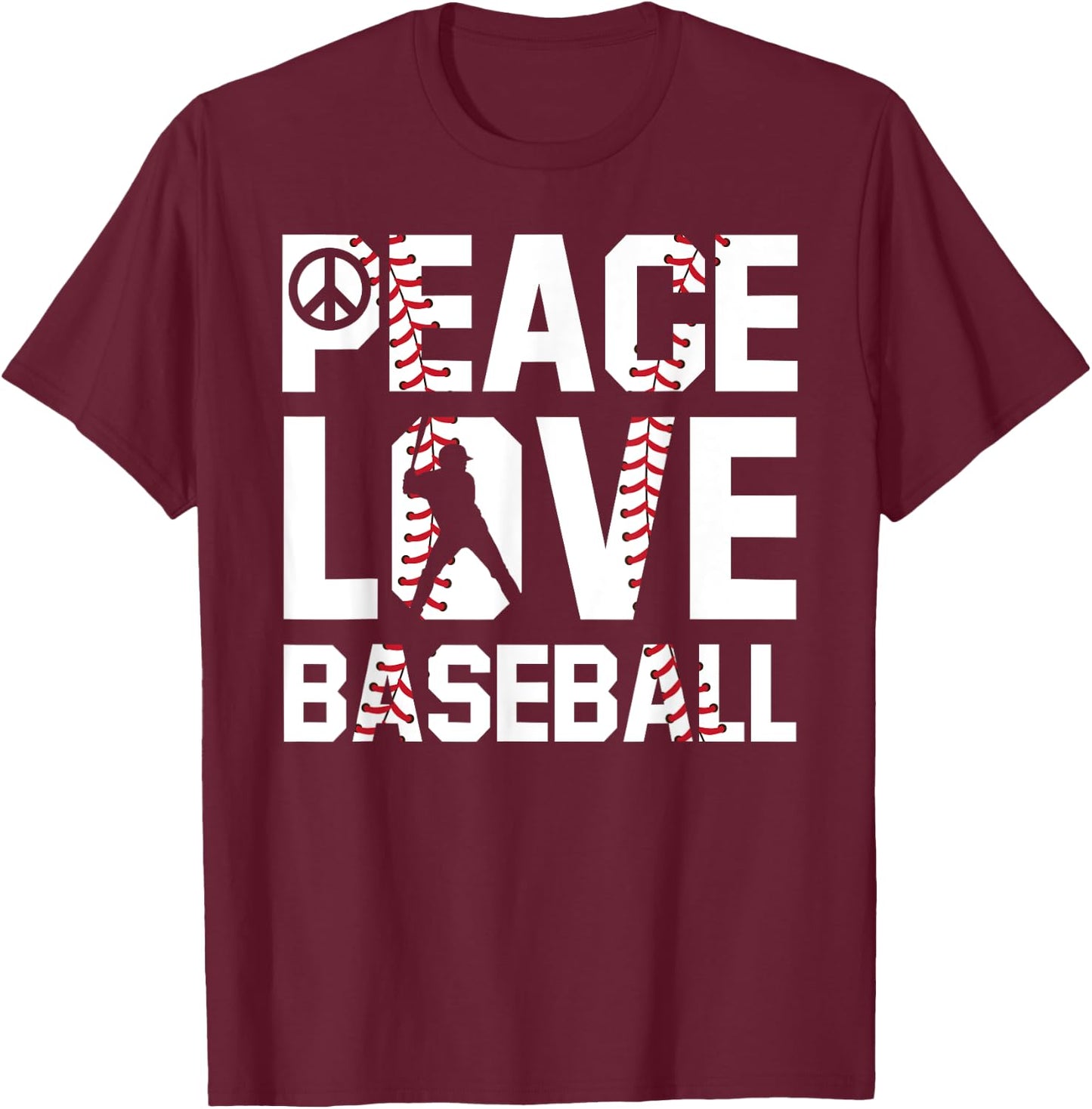Peace Love Baseball For Soft Ball Fans Baseball T-Shirt - T-Shirt | Maroon