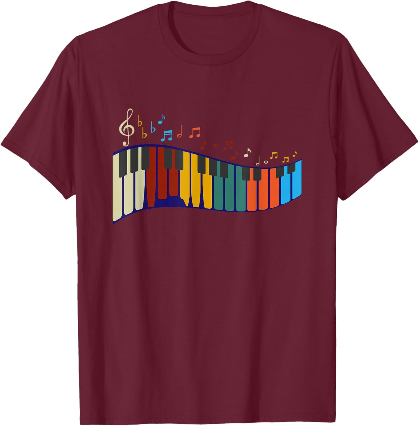Music Notes Pianist Gift Colorful Piano T-Shirt - T-Shirt | Maroon
