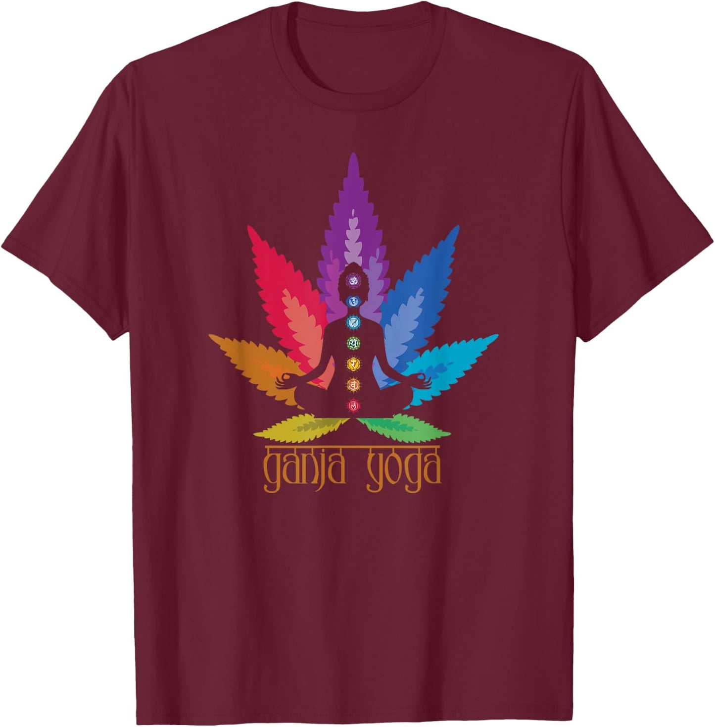 Seven Chakras Ganja Yoga T-Shirt - T-Shirt | Maroon