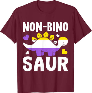 Non Bino Saur Dinosaur Aagender Non Binary T-Shirt - T-Shirt | Maroon
