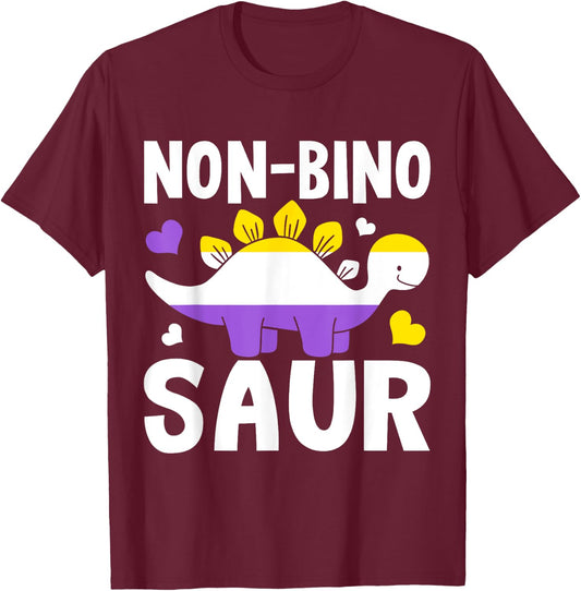 Non Bino Saur Dinosaur Aagender Non Binary T-Shirt - T-Shirt | Maroon