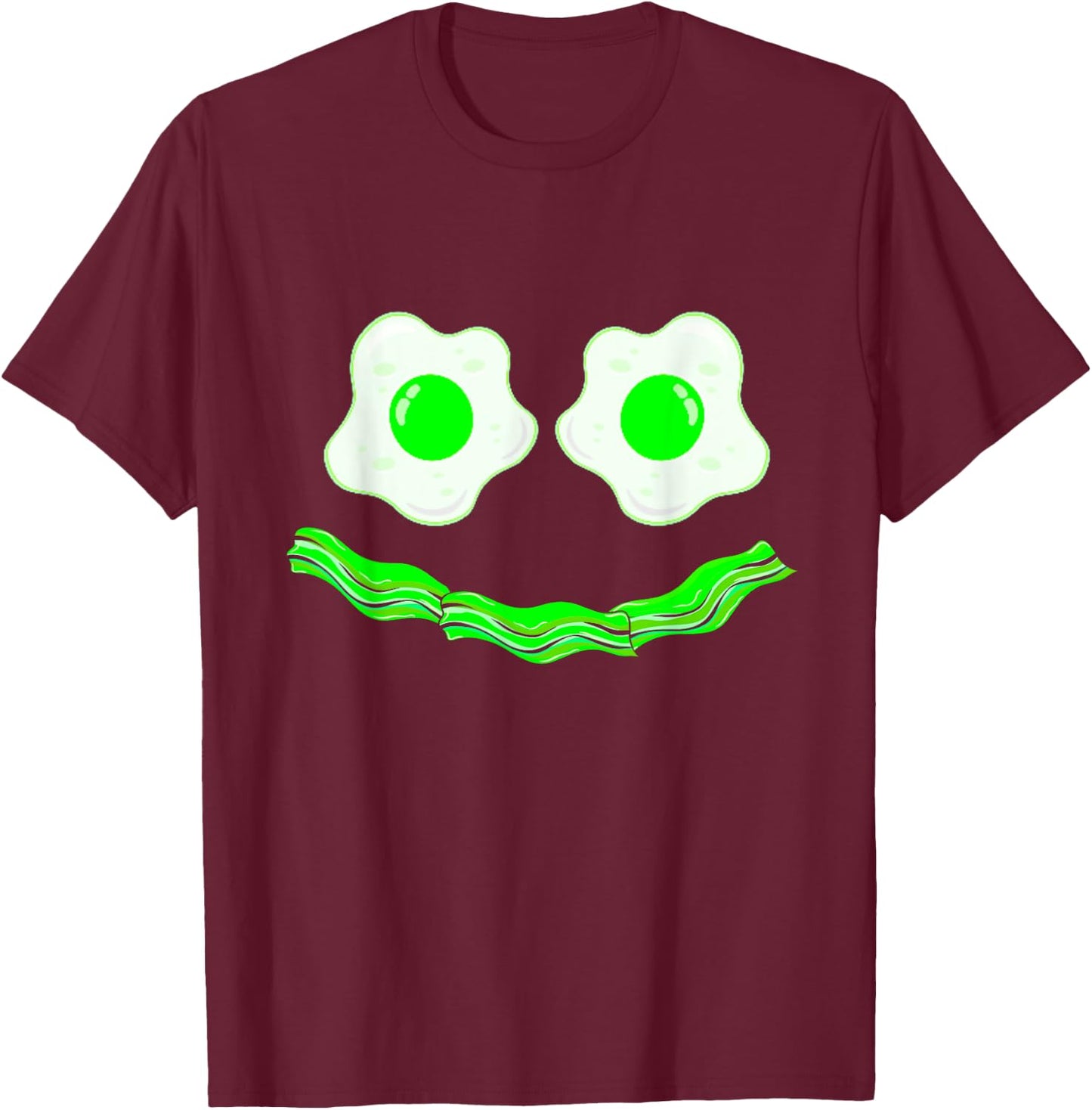 Funny Green Breakfast Costume Eggs Ham Smile Face Brunch T-Shirt - T-Shirt | Maroon