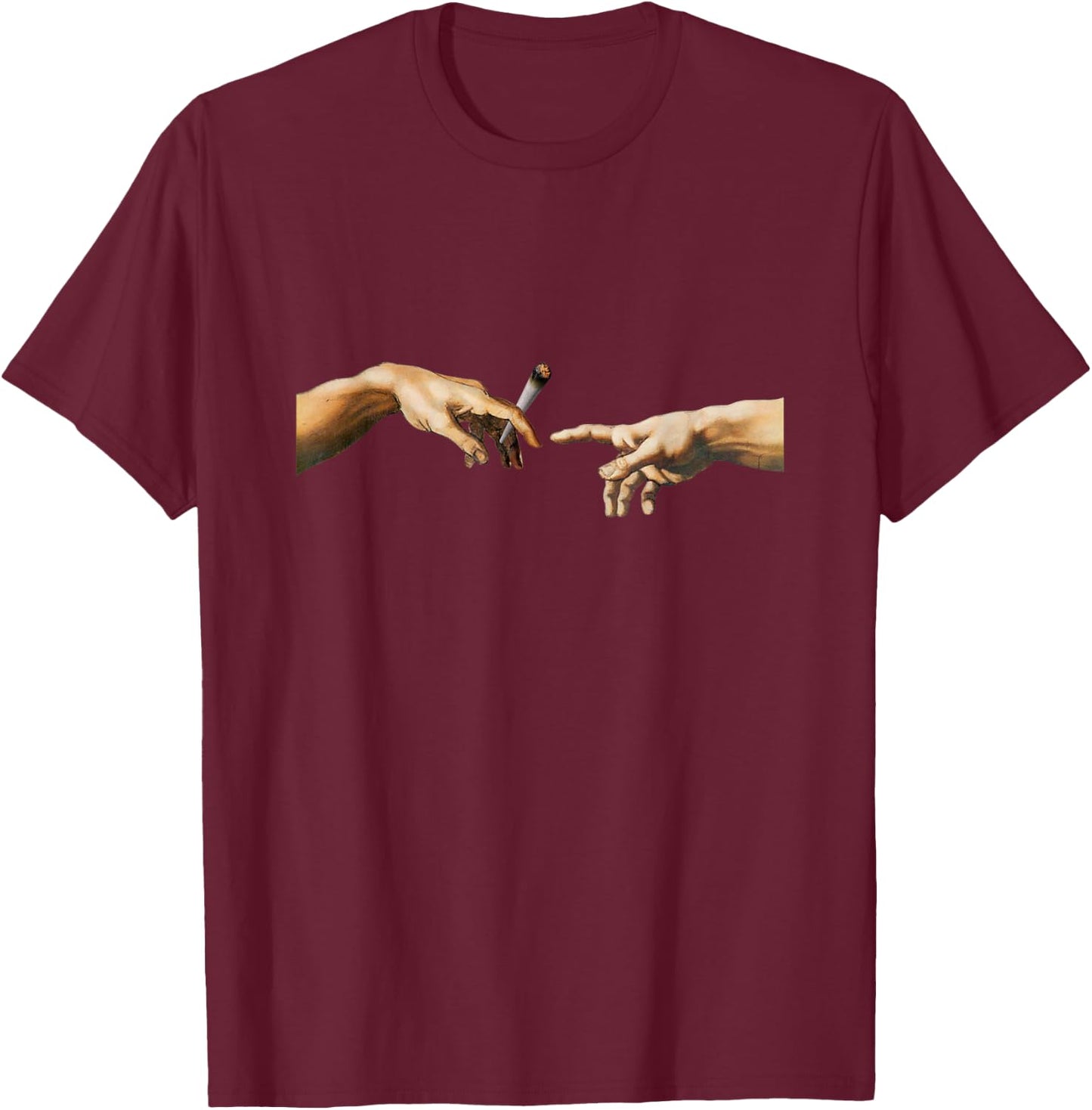 420 The Creation of Adam Michelangelo Weed Joint Vintage T-Shirt - T-Shirt | Maroon