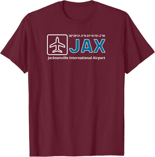 Jacksonville International Airport Florida Jax GPS Location T-Shirt - T-Shirt | Maroon