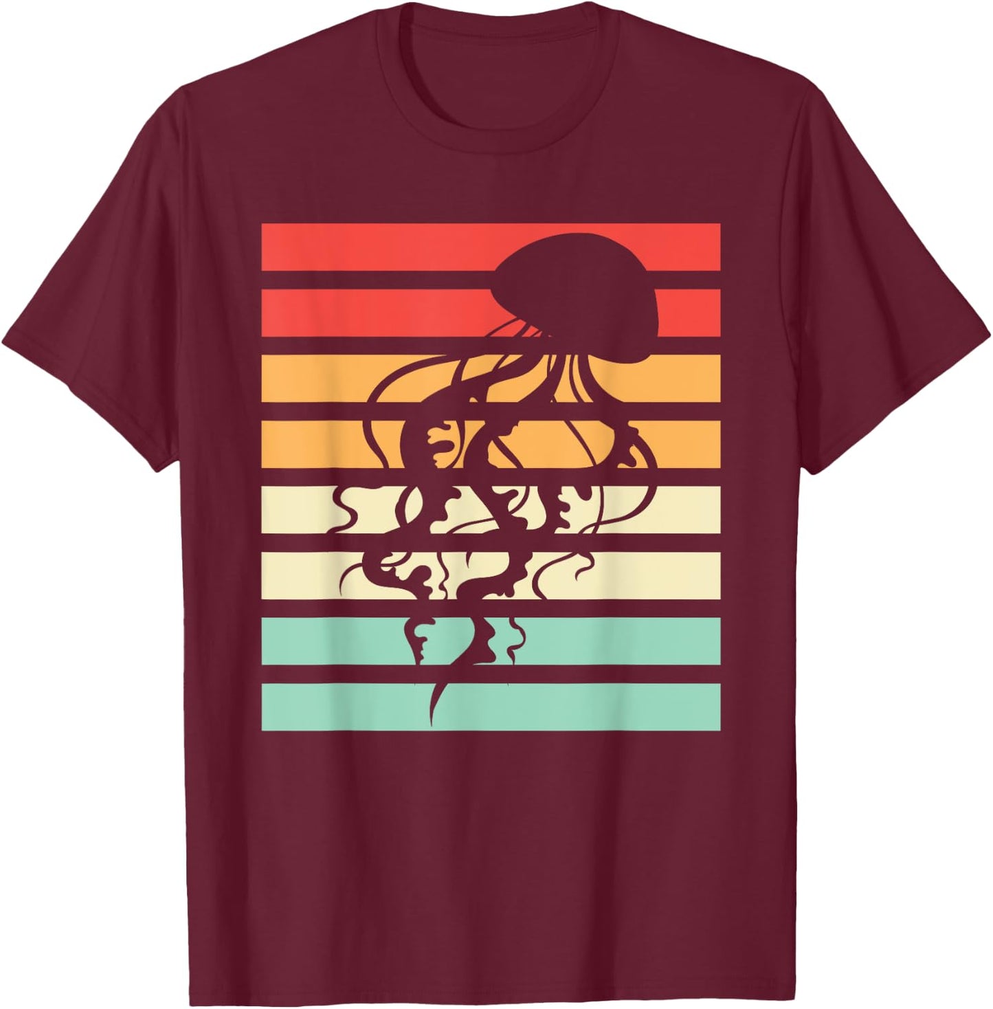 Ocean Animal Beautiful Jellyfish -Adults Black Retro Jellyfish T-Shirt - T-Shirt | Maroon