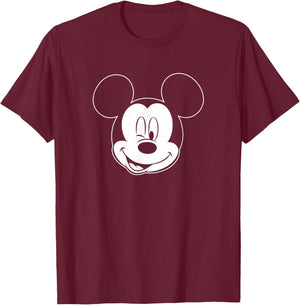 Disney Mickey Mouse Large White Outline Winking Face T-Shirt - T-Shirt | Maroon