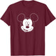 Disney Mickey Mouse Large White Outline Winking Face T-Shirt - T-Shirt | Maroon
