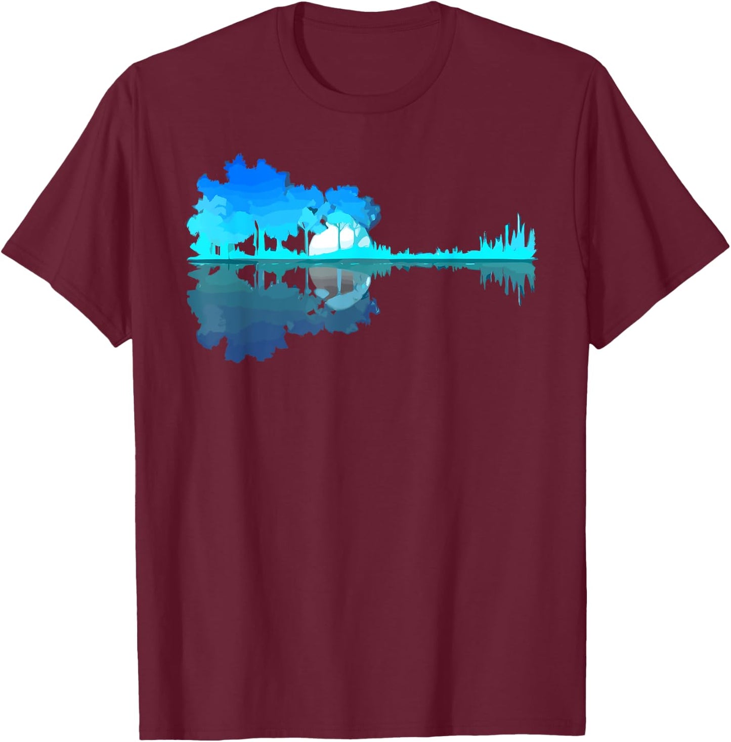Guitar Lake Reflection Guitarist Music Love Guitar Musician T-Shirt - T-Shirt | Maroon