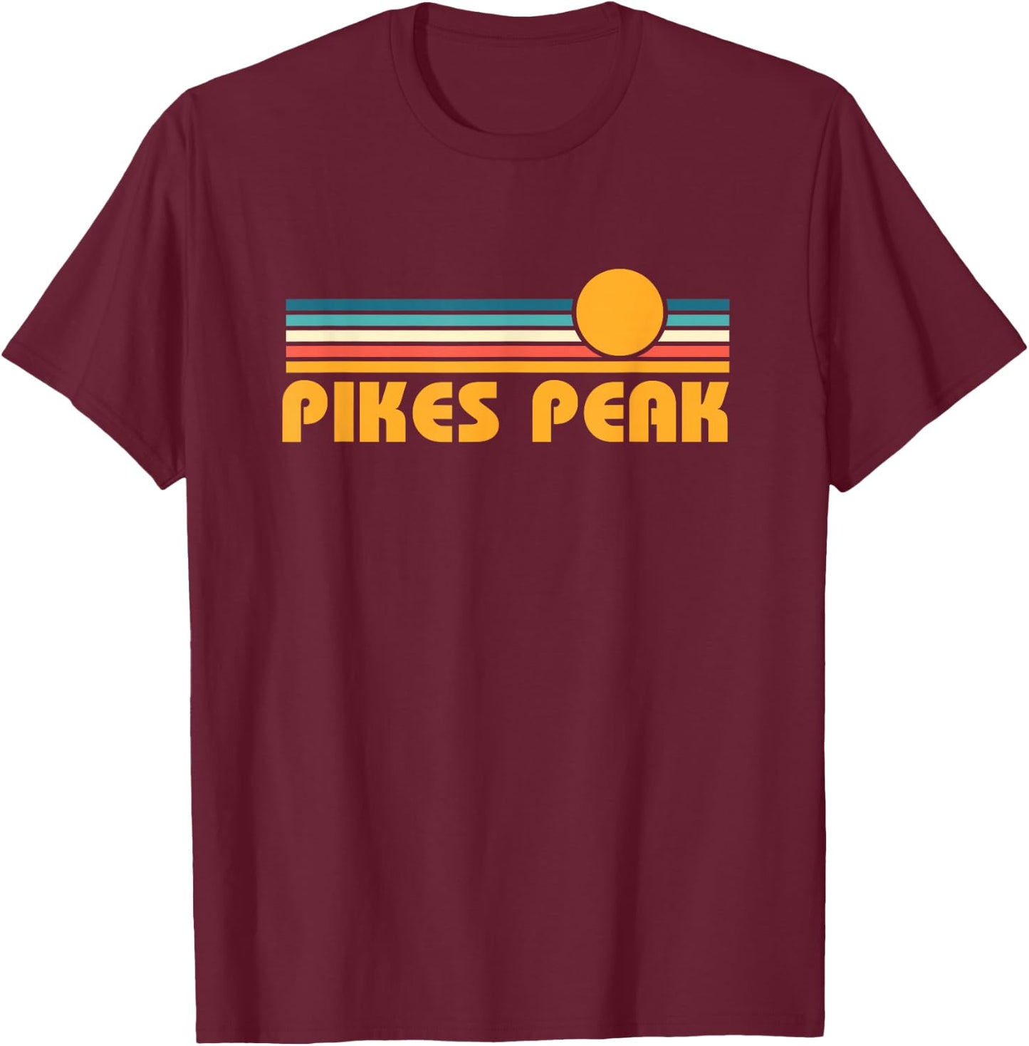 Retro Pikes Peak Colorado Sunset T-Shirt - T-Shirt | Maroon