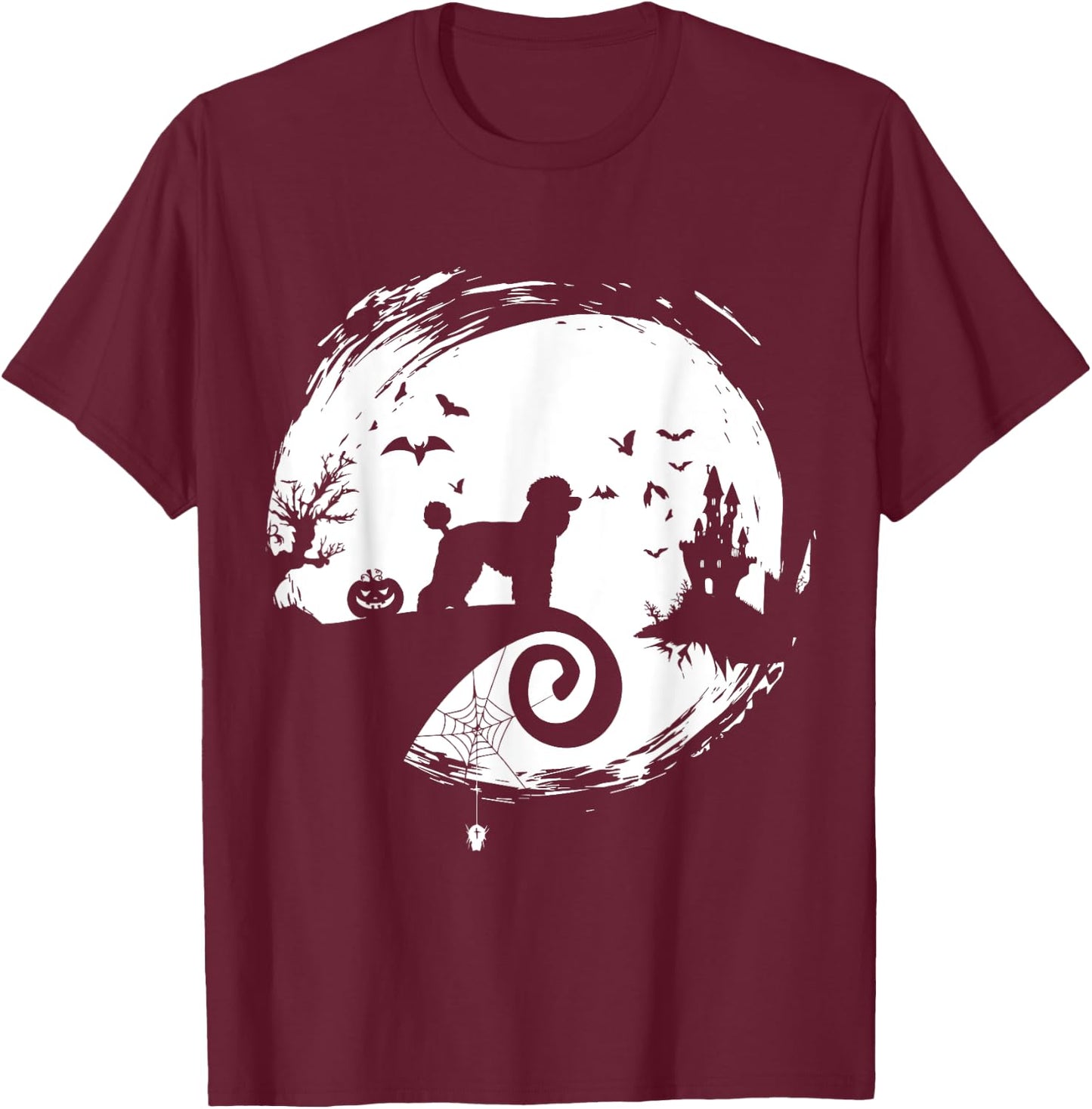Poodle Halloween Costume Moon Silhouette Creepy T-Shirt - T-Shirt | Maroon